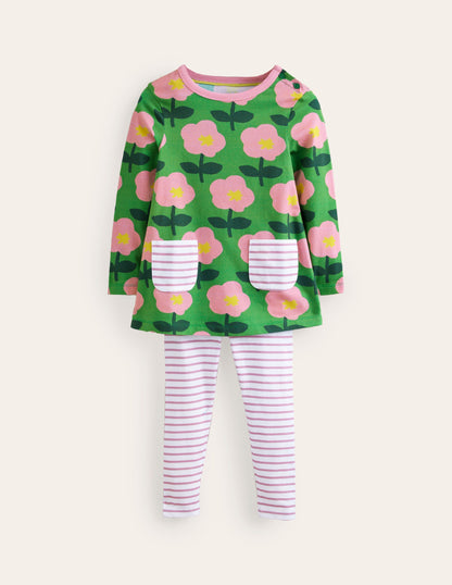 Print Tunic and Leggings Set-Rich Emerald Cut Out Flower-1