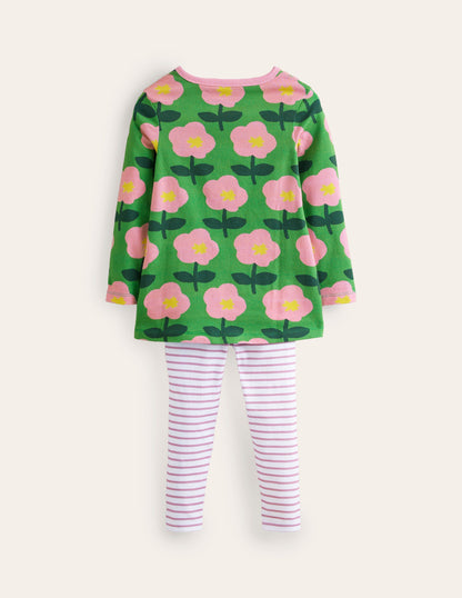 Print Tunic and Leggings Set-Rich Emerald Cut Out Flower-2