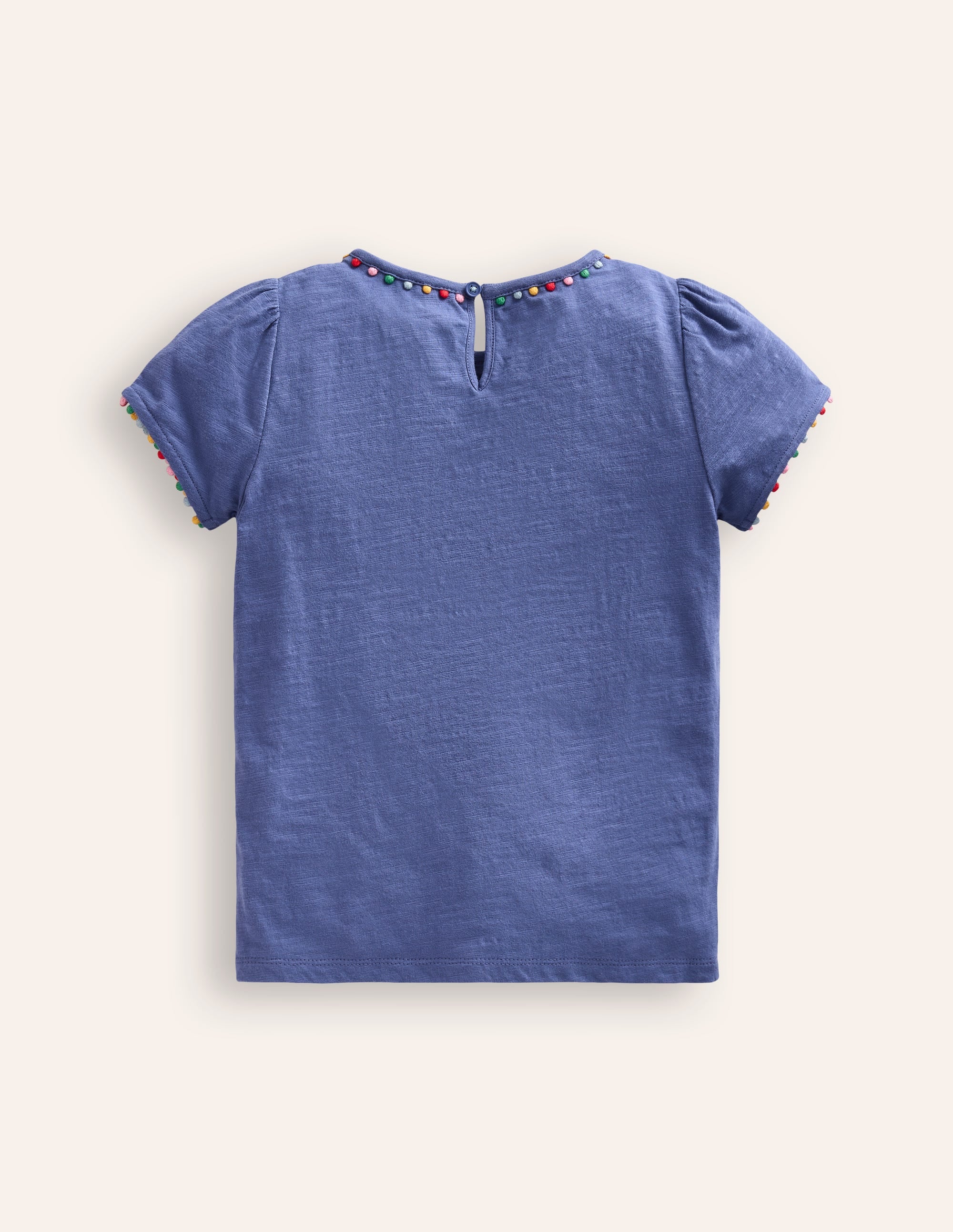 Ali Puff Sleeve Pom T-Shirt-Soft Starboard Blue - Image 2