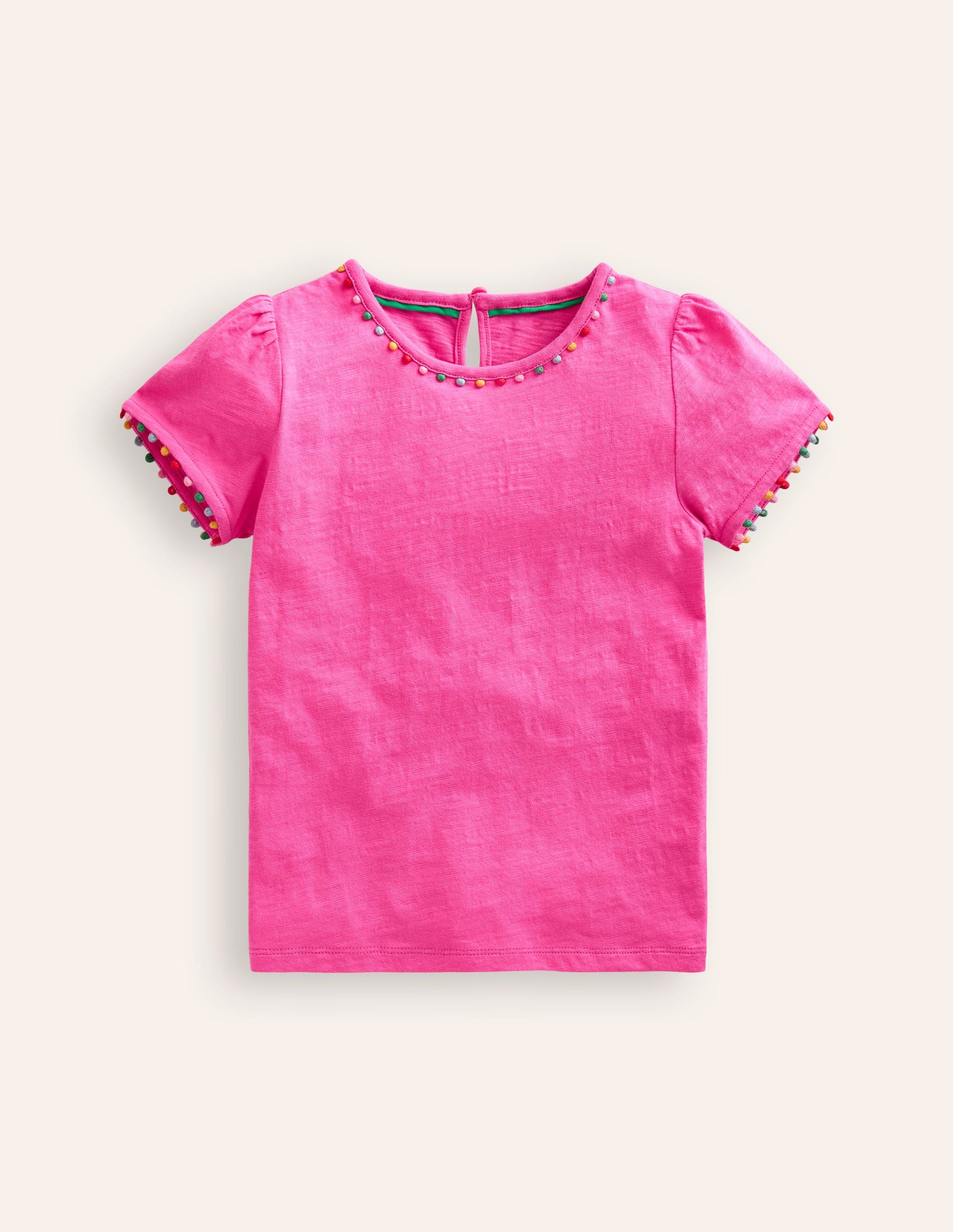 Ali Puff Sleeve Pom T-Shirt-Strawberry Pink-1