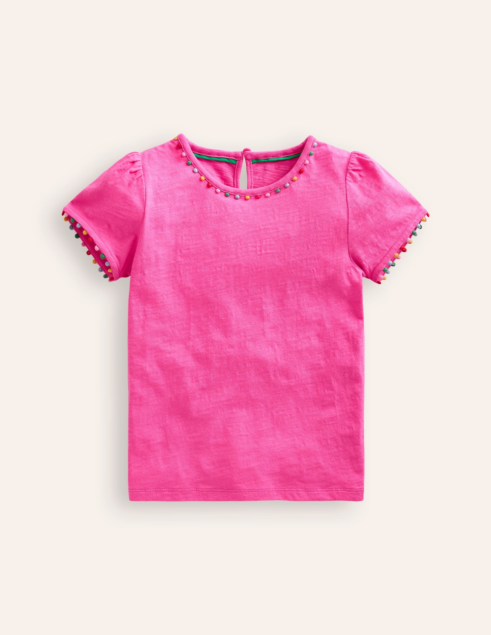 Ali Puff Sleeve Pom T-Shirt-Strawberry Pink - Image 1