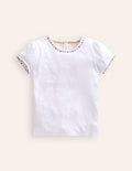 Ali Puff Sleeve Pom T-Shirt-White
