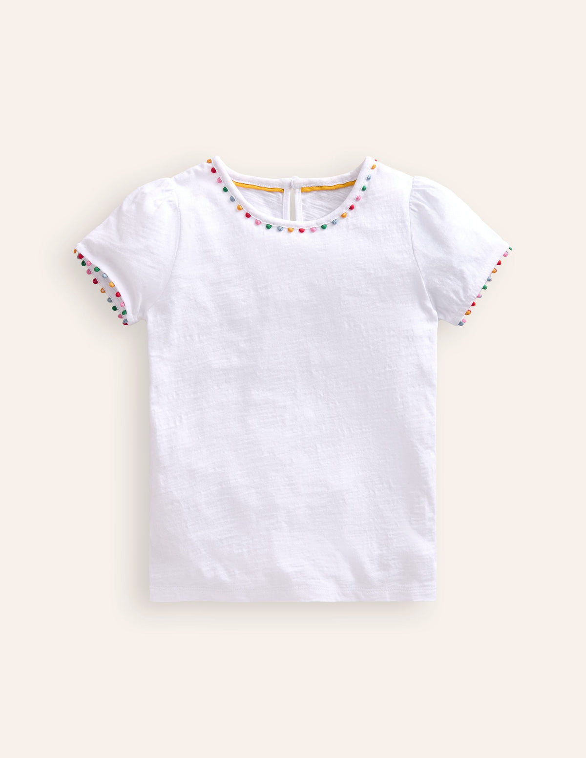 Ali Puff Sleeve Pom T-Shirt-White - Image 1