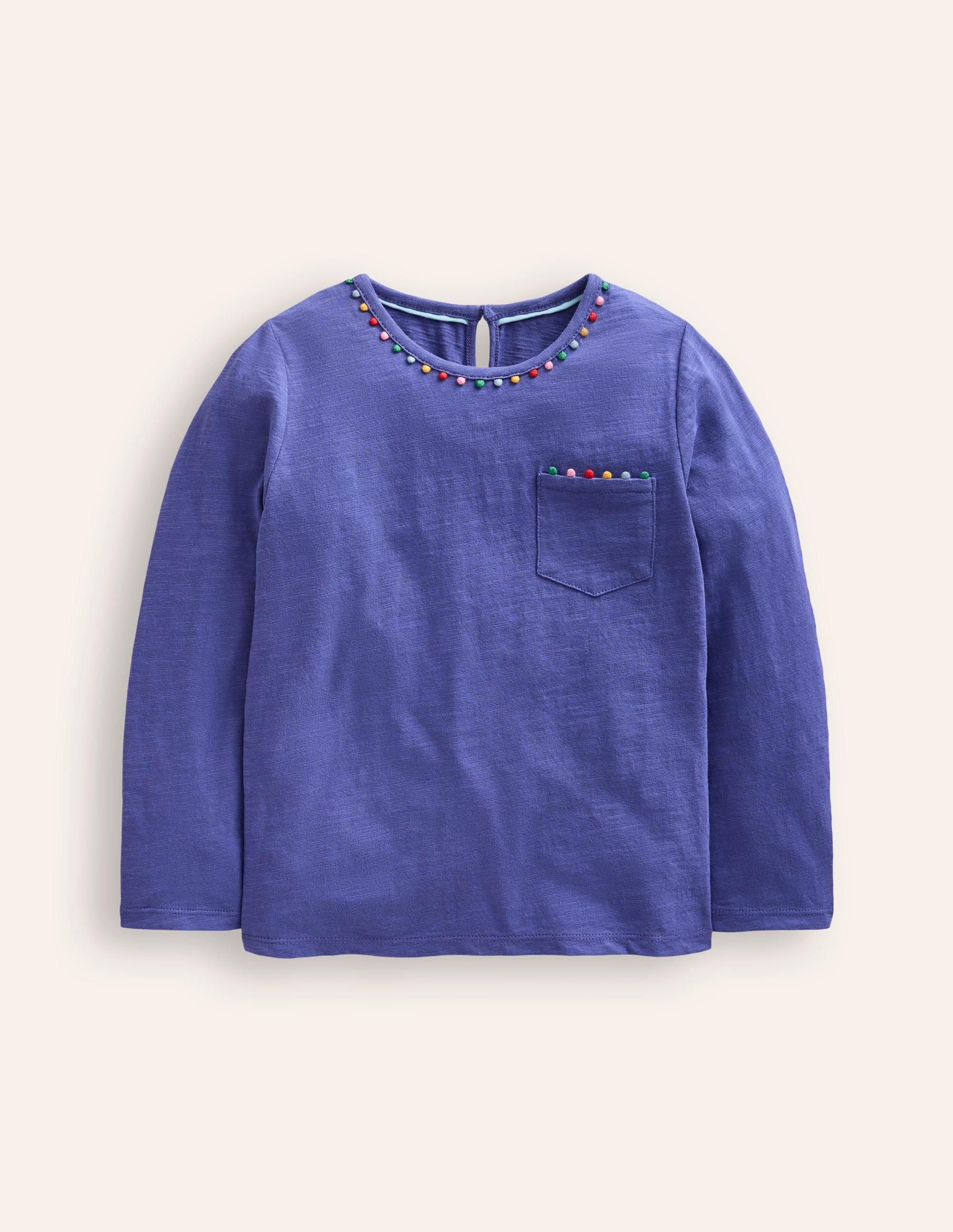 Ali Long Sleeve Pom T shirt-Soft Starboard Blue - Image 1