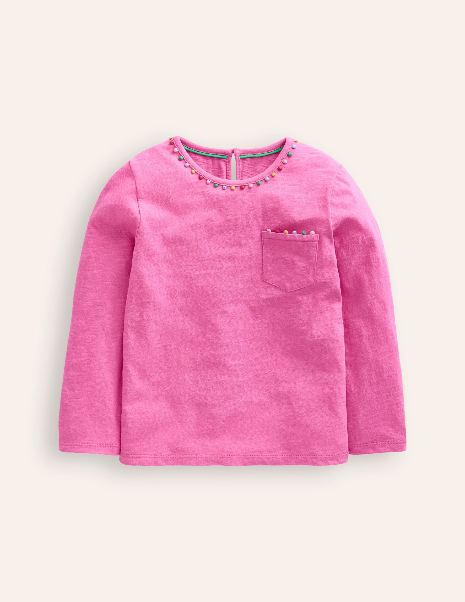 Ali Long Sleeve Pom T shirt-Strawberry Pink-1