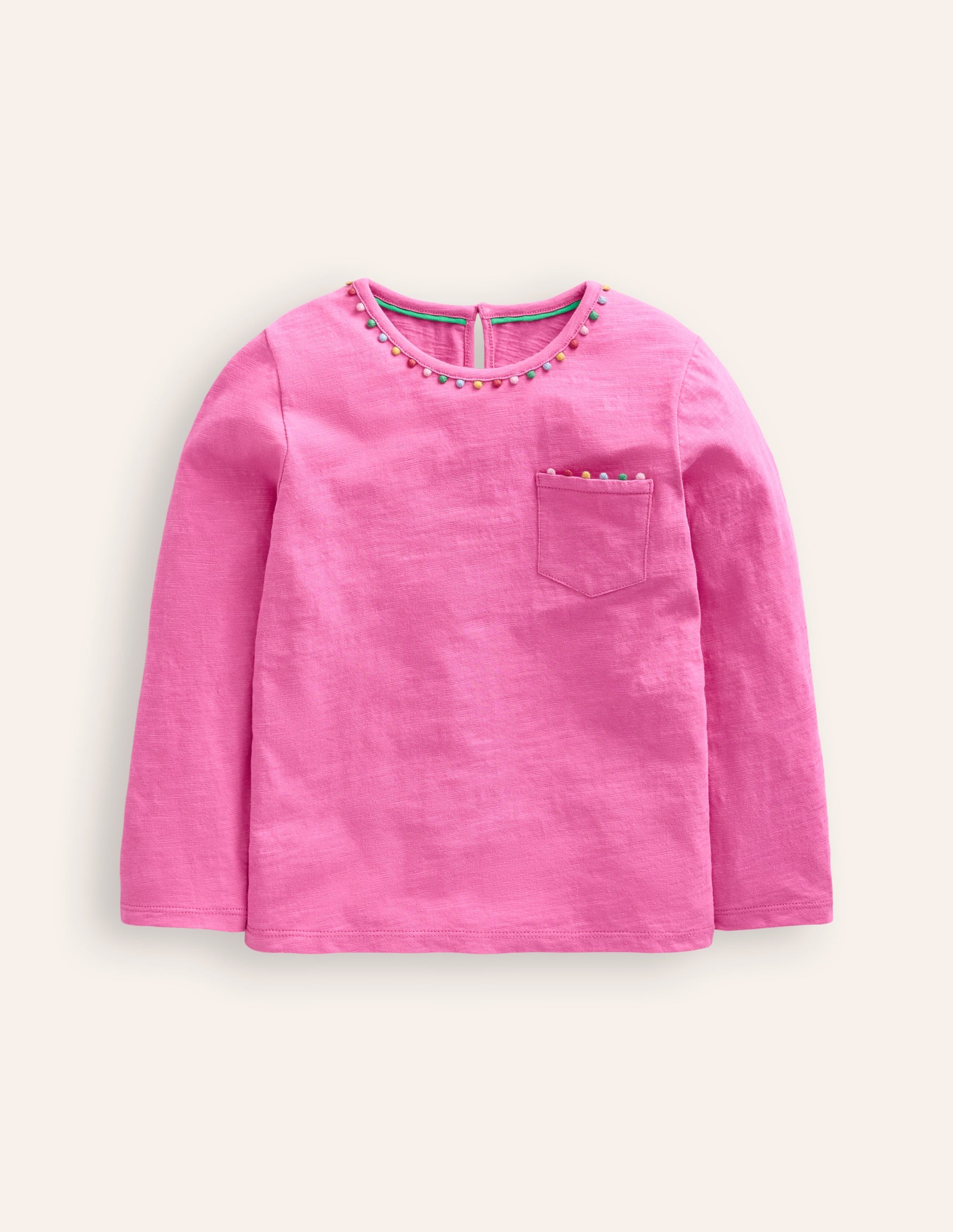 Ali Long Sleeve Pom T shirt-Strawberry Pink - Image 1