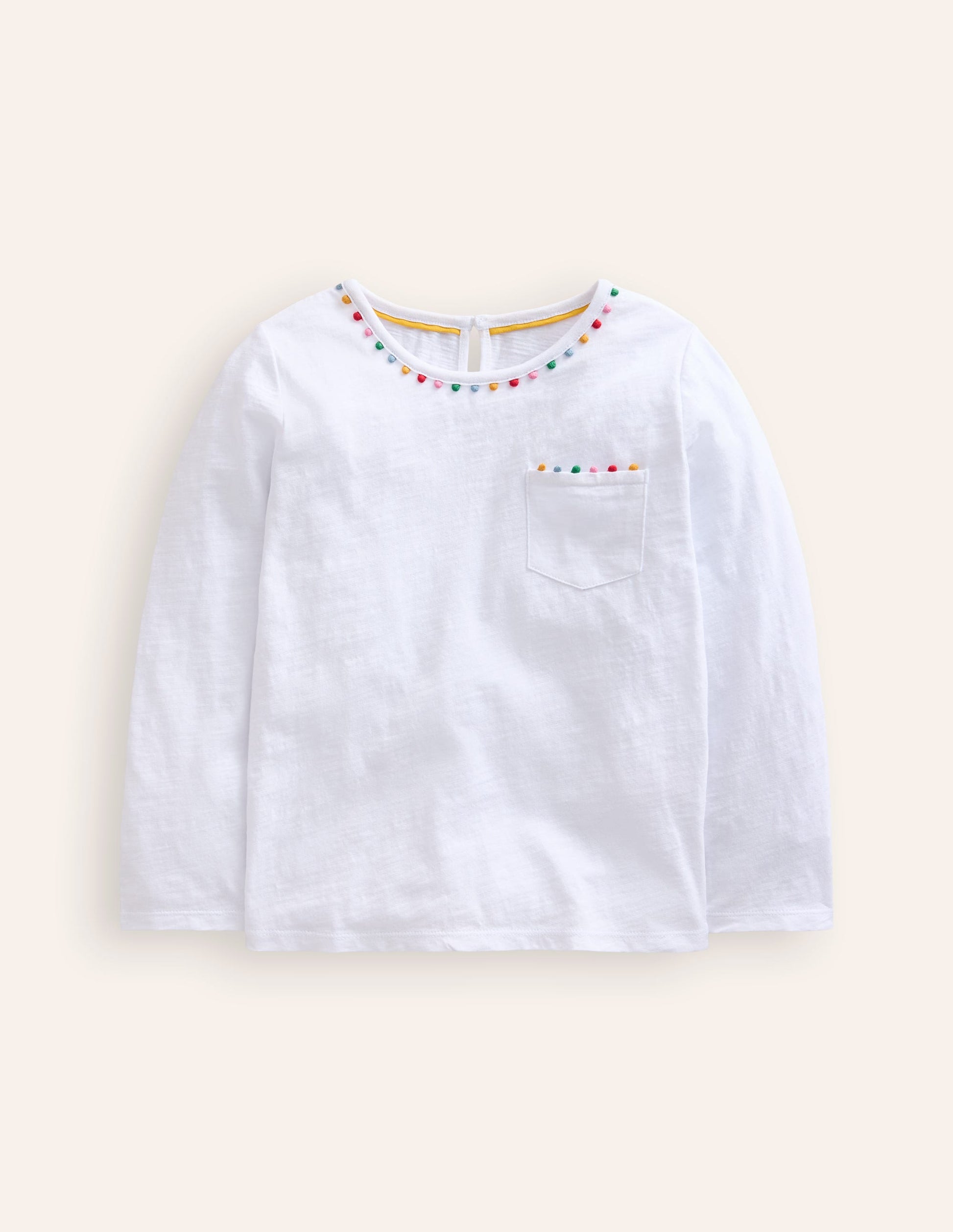 Ali Long Sleeve Pom T shirt-White-1