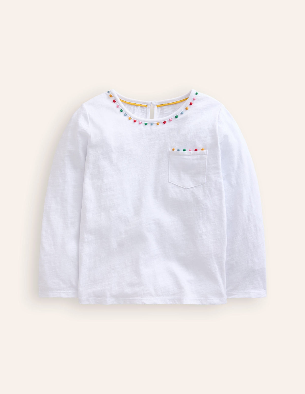 Ali Long Sleeve Pom T shirt-White - Image 1
