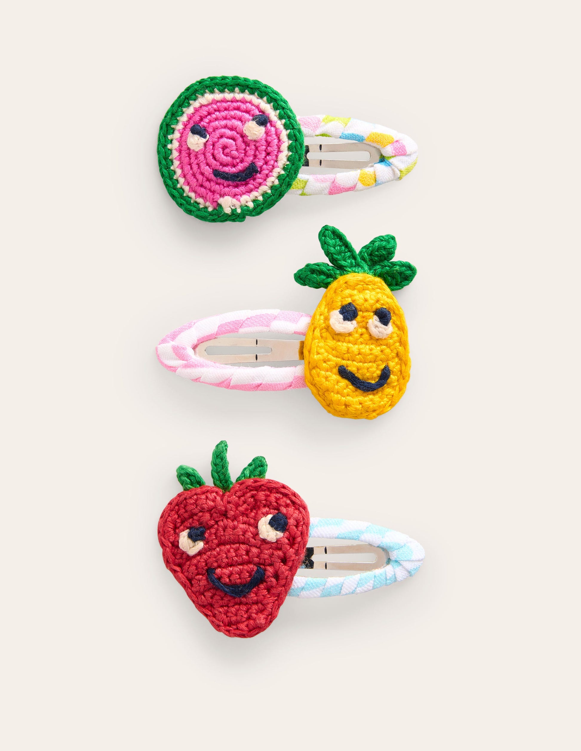 3 Pack Hair Clips-Multi Stripe Crochet Fruit-1