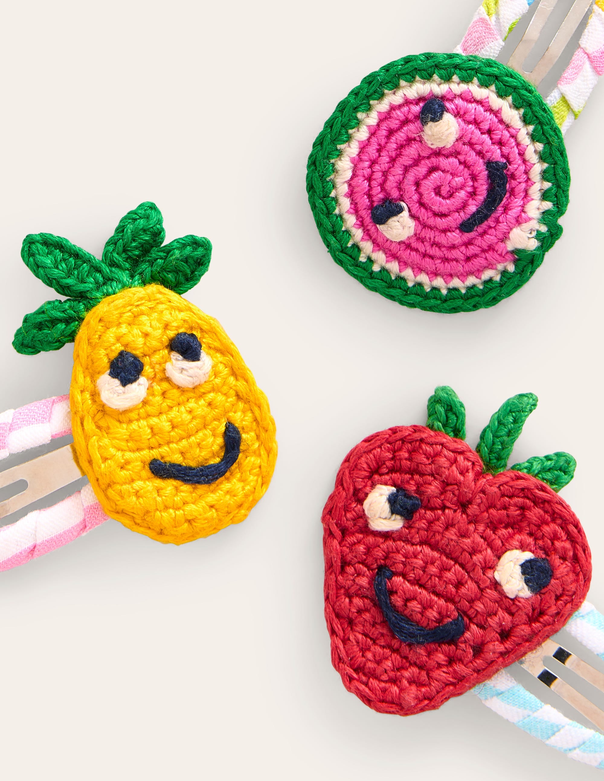 3 Pack Hair Clips-Multi Stripe Crochet Fruit - Image 2