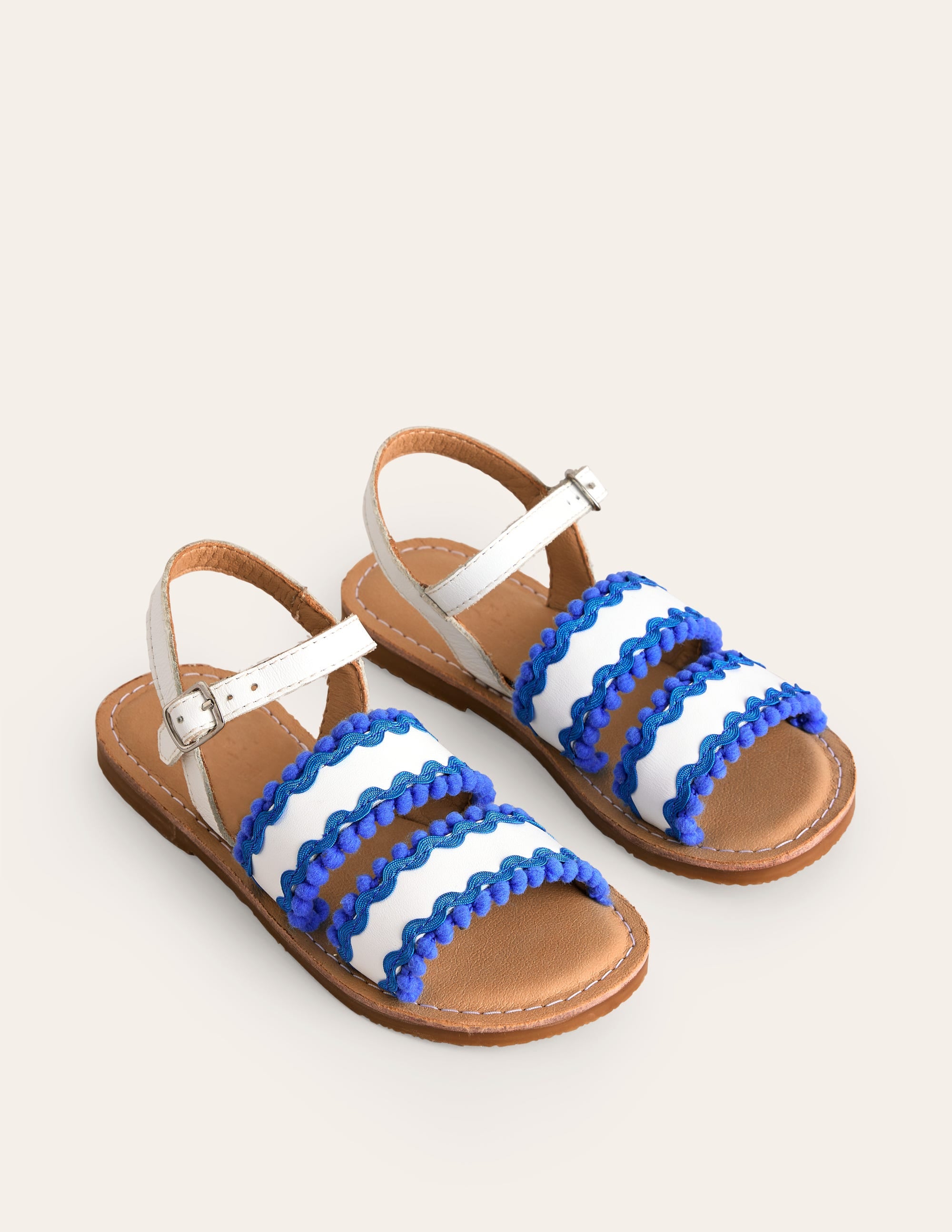 Pom Pom Trim Sandals-White - Image 2
