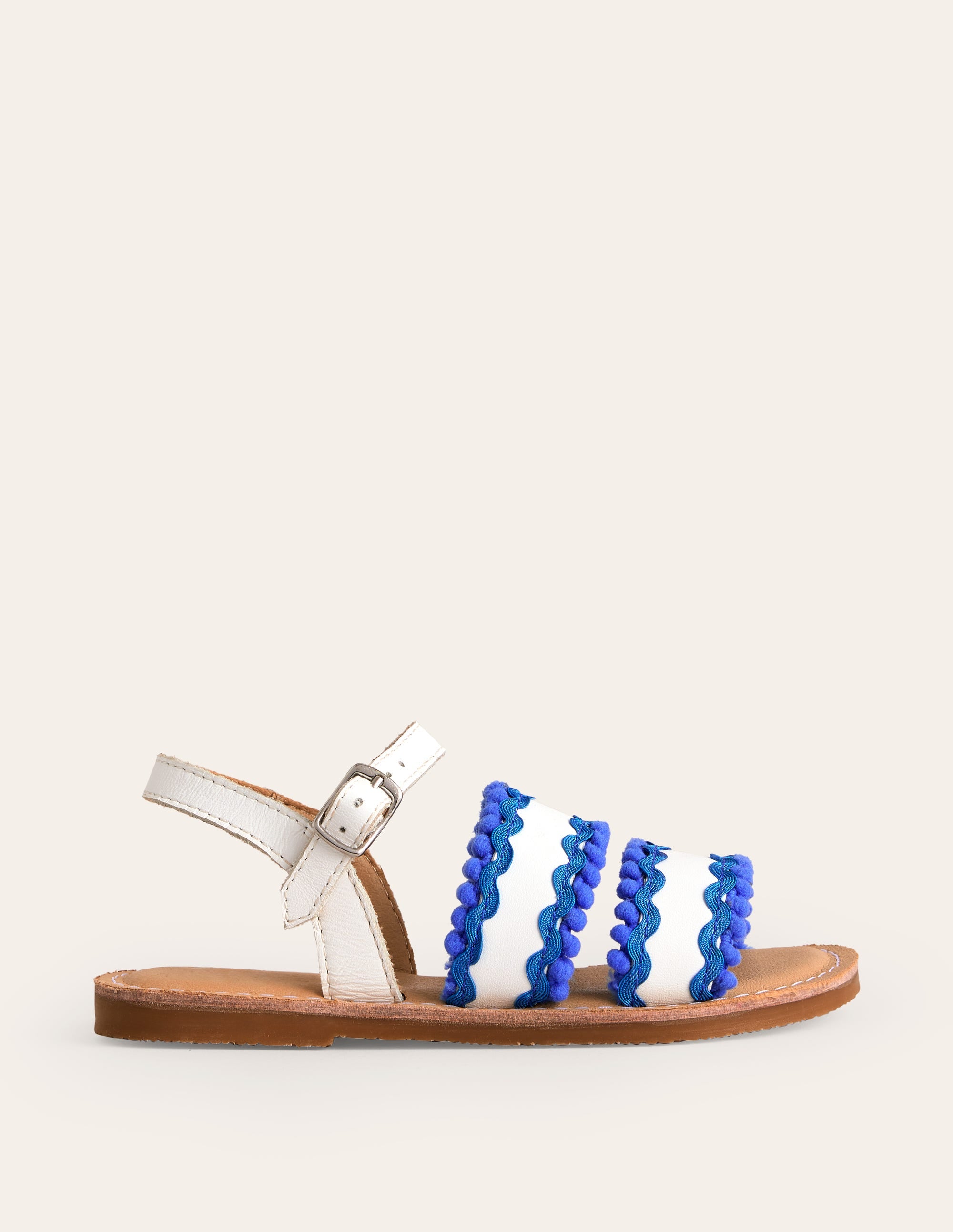 Pom Pom Trim Sandals-White - Image 1