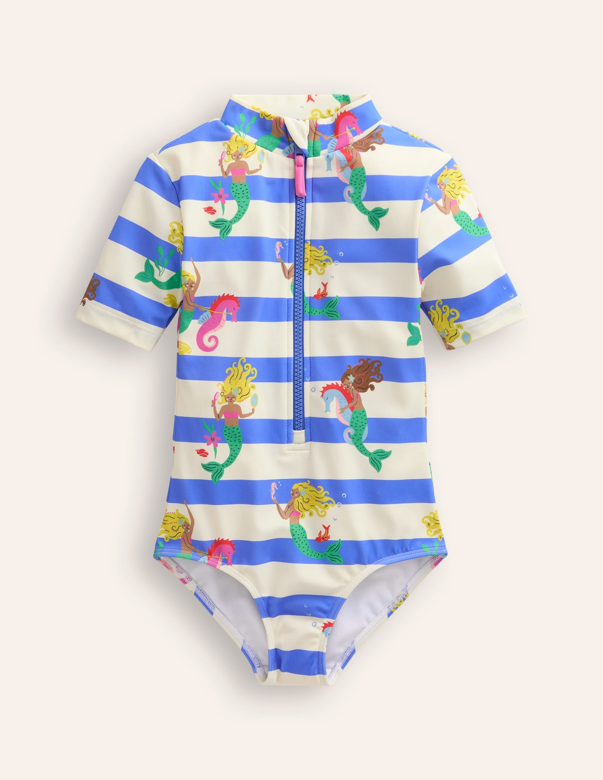 Short-sleeved Swimsuit-Surf Blue Mermaid Stripe - Image 1