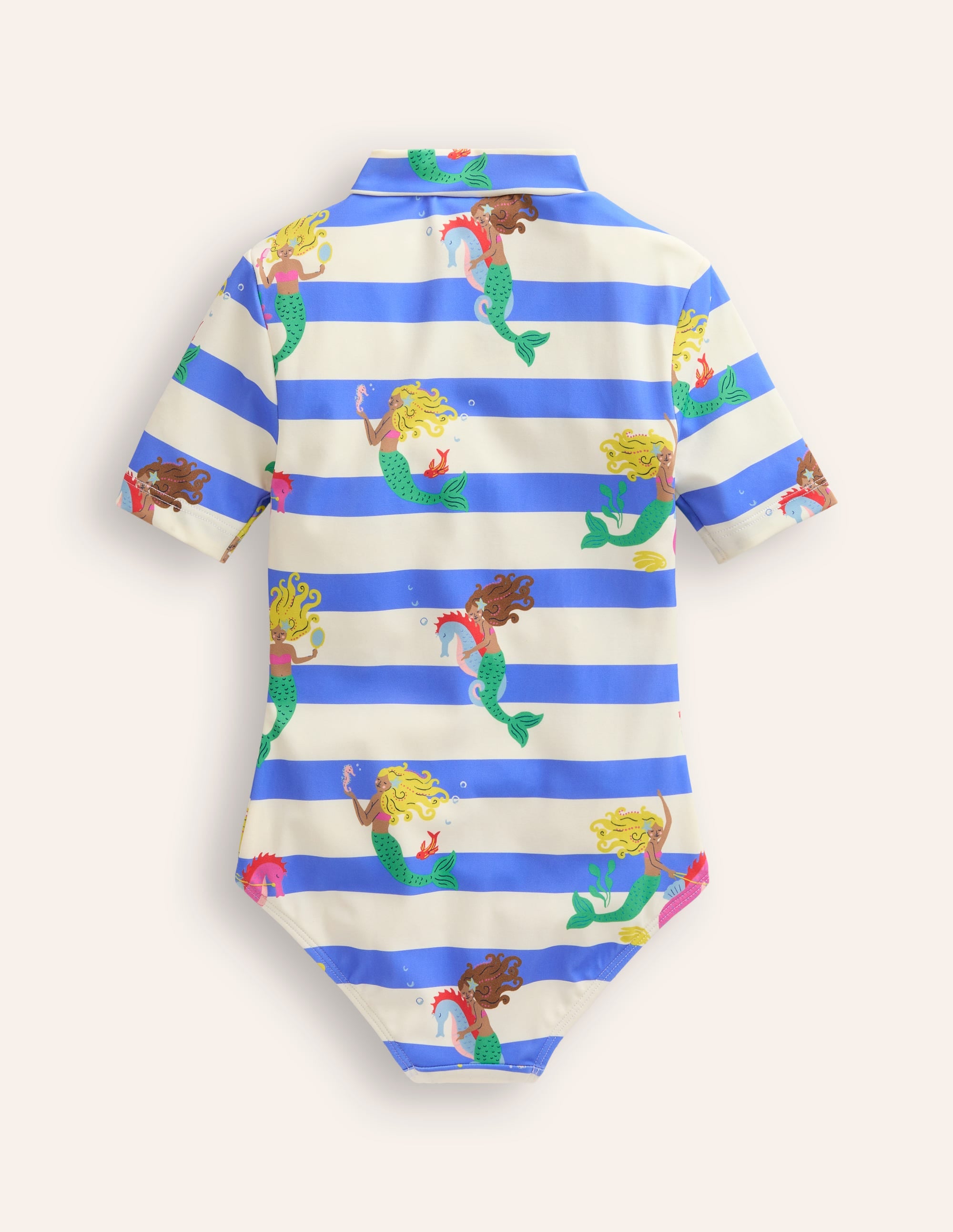 Short-sleeved Swimsuit-Surf Blue Mermaid Stripe - Image 2