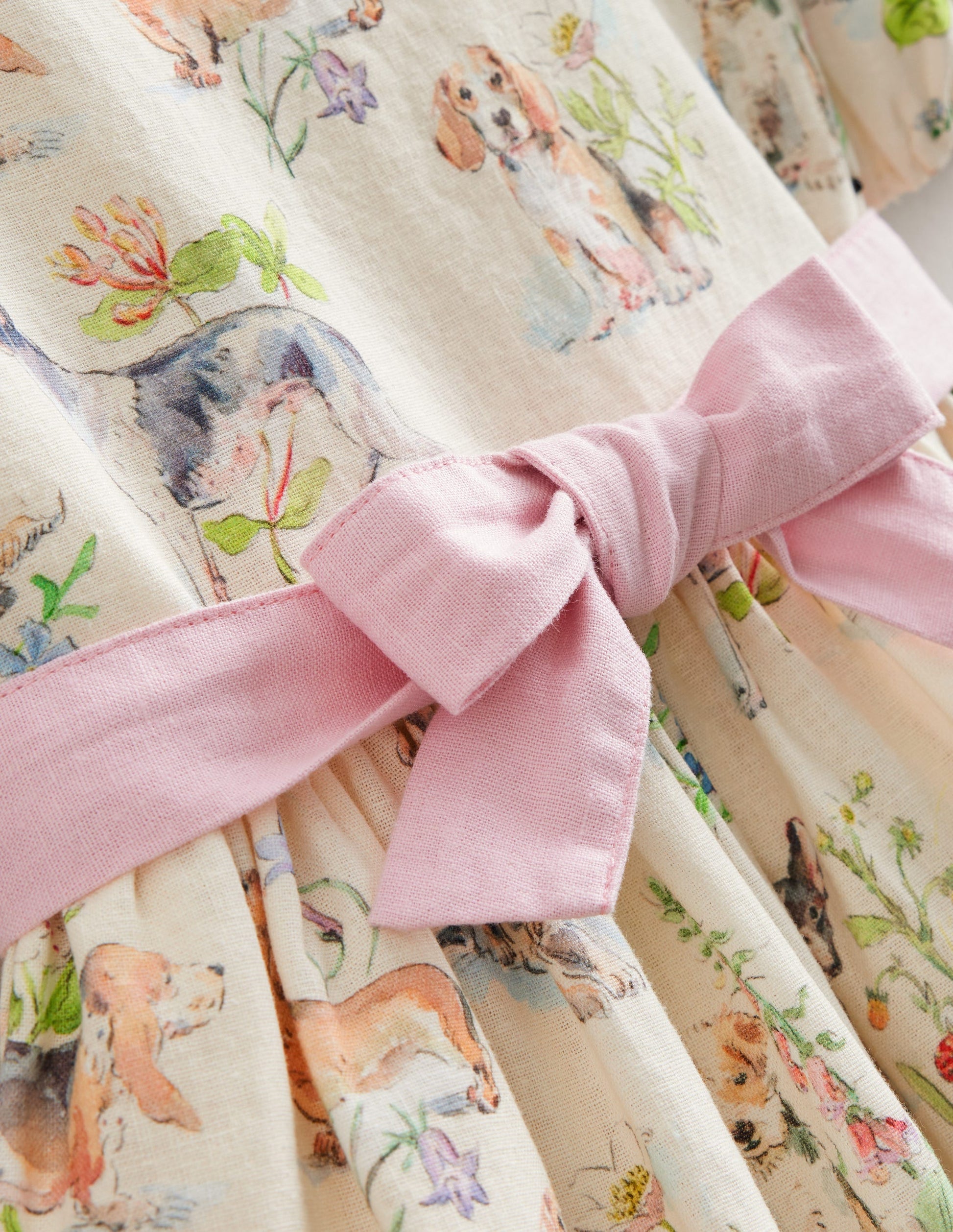 Cotton Linen Vintage Dress-Ivory Painted Puppies-3