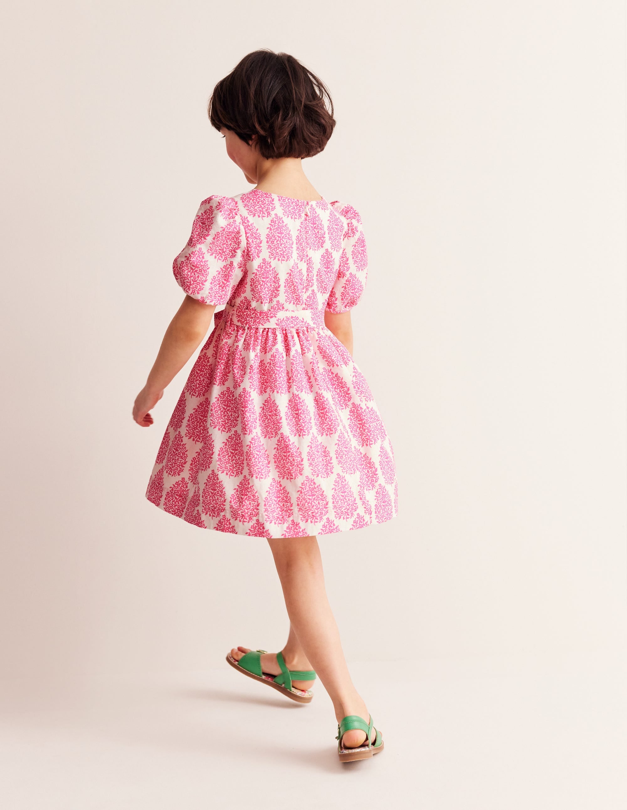 Cotton Linen Vintage Dress-Pink Floret Paisley - Image 3