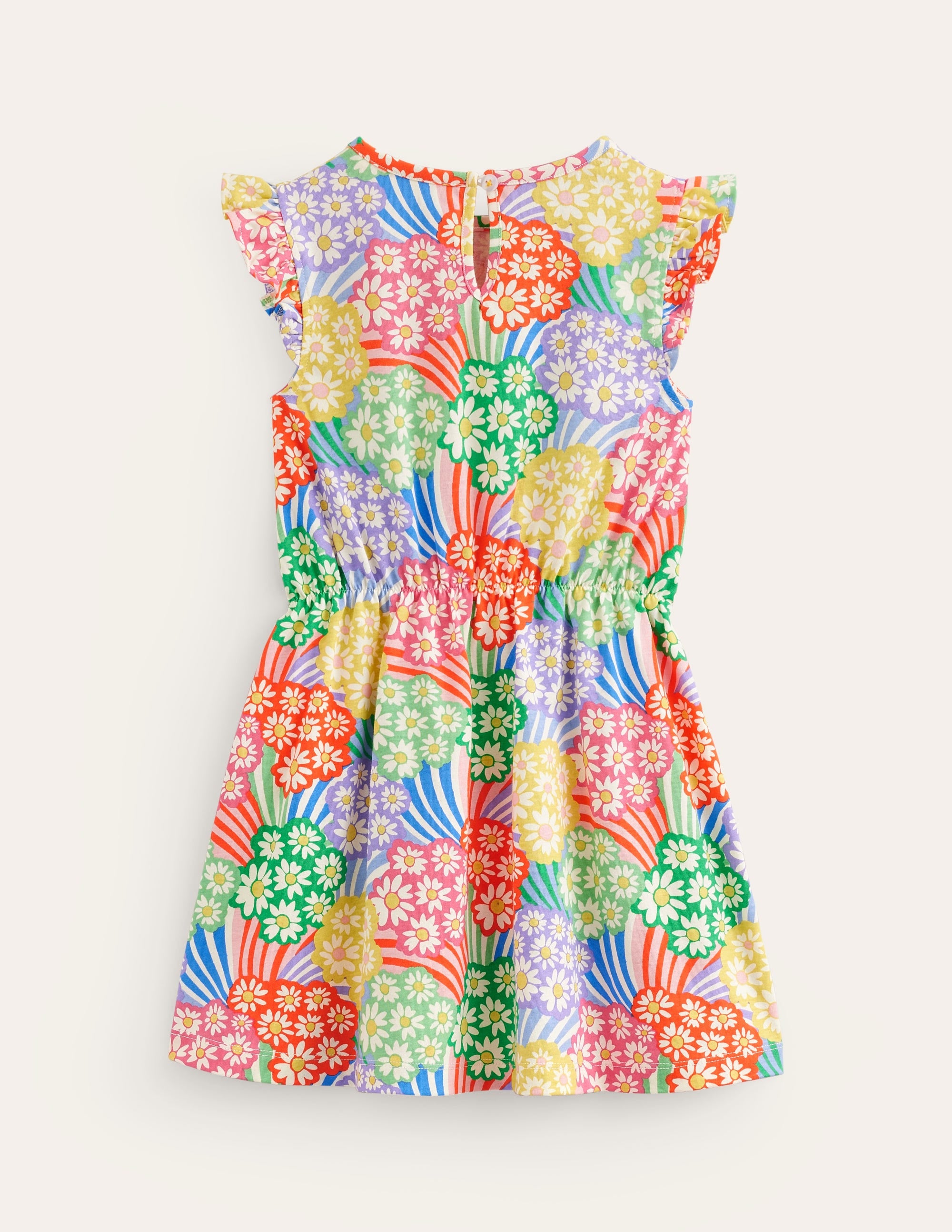 Frill Sleeve Jersey Dress-Multi Rainbow Daisies - Image 2