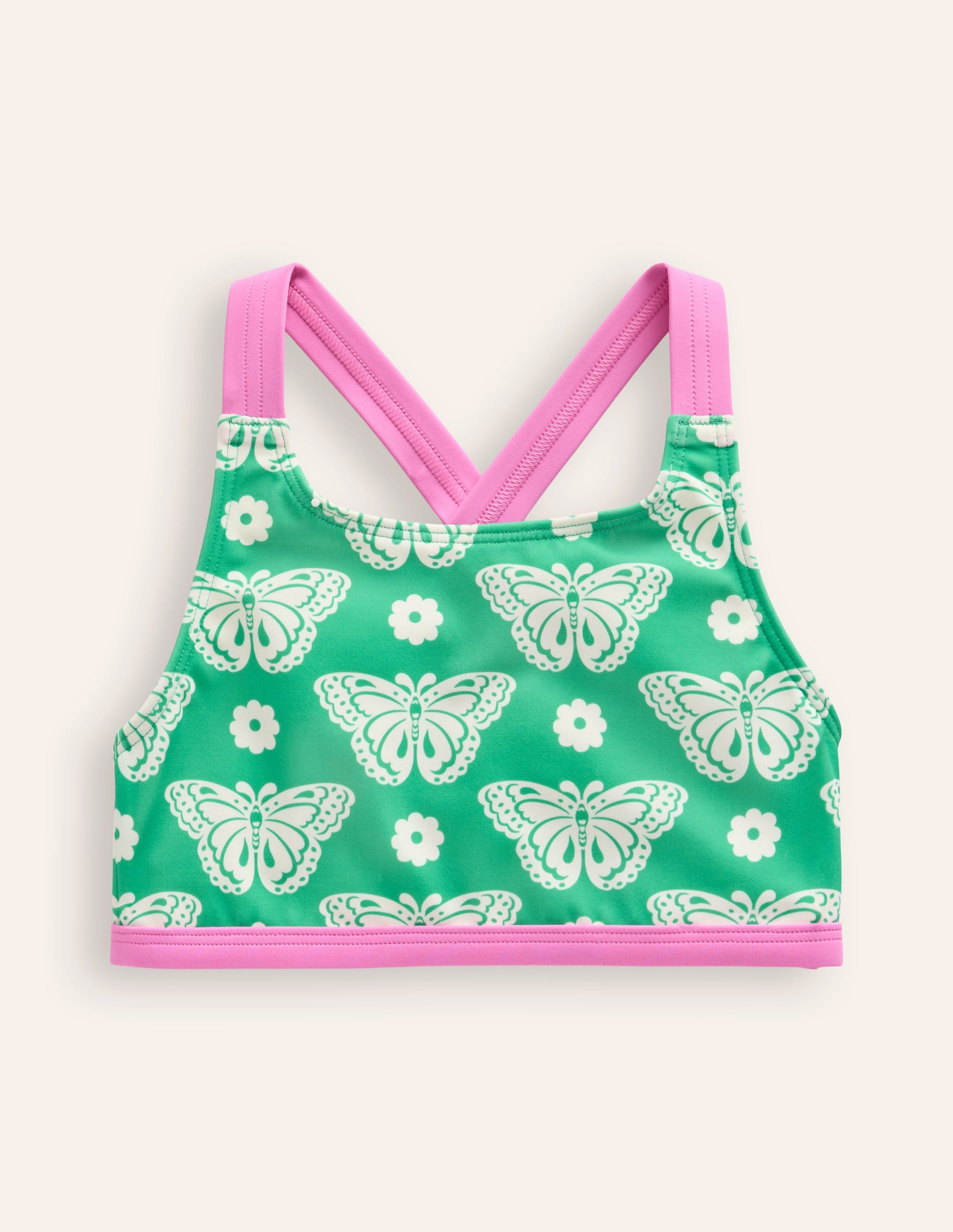Cross Back Bikini Top-Pea Green Butterfly Stamp - Image 1