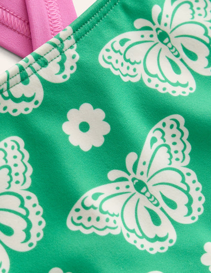 Cross Back Bikini Top-Pea Green Butterfly Stamp-3