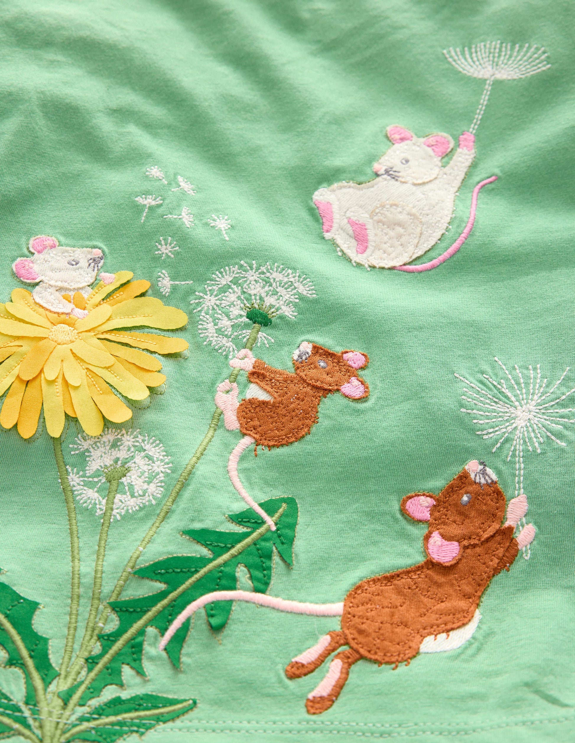 Puff Sleeve Appliqué T-shirt-Aloe Green Mice-3