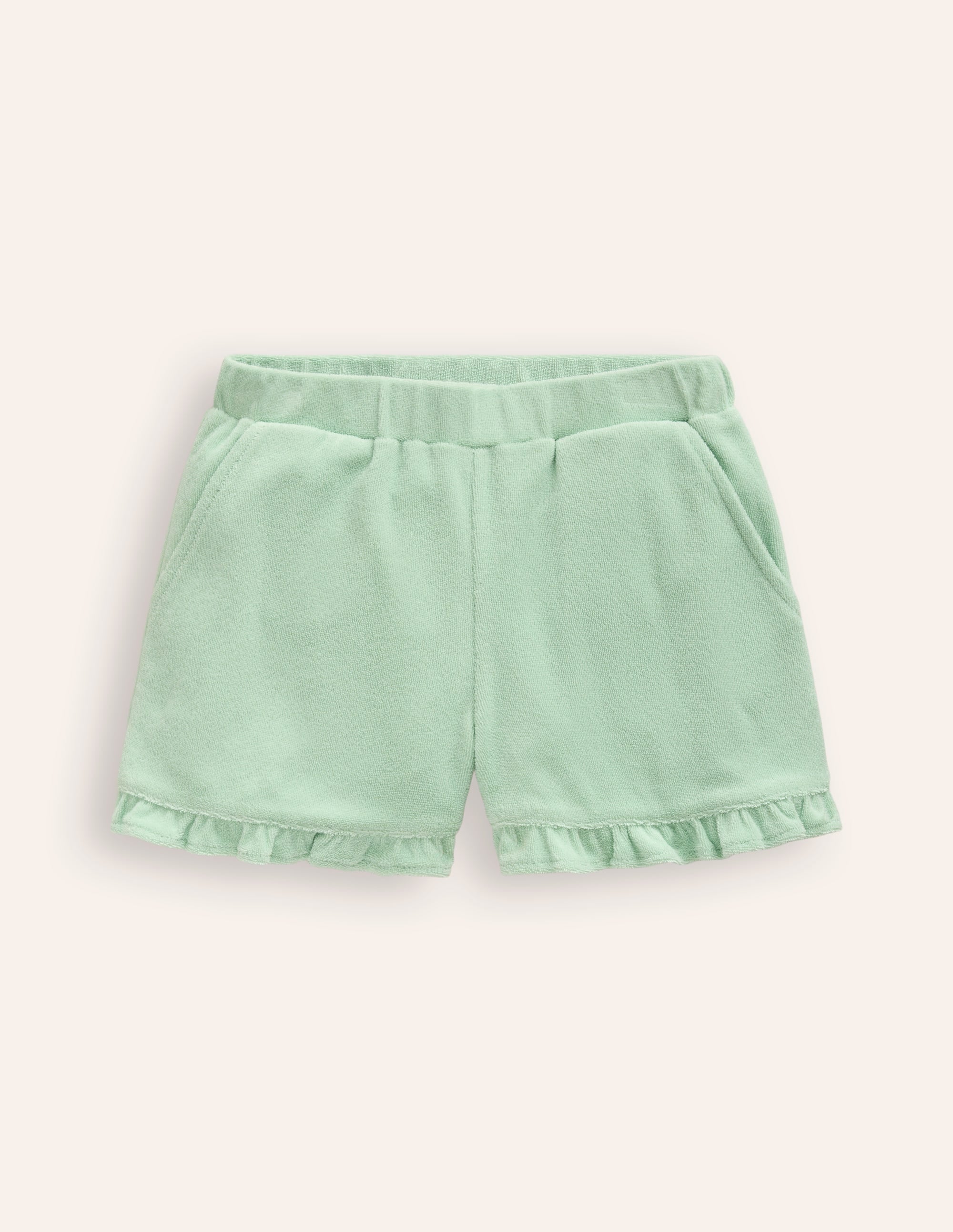 Frill Hem Towelling Shorts-Pistachio Green - Image 1