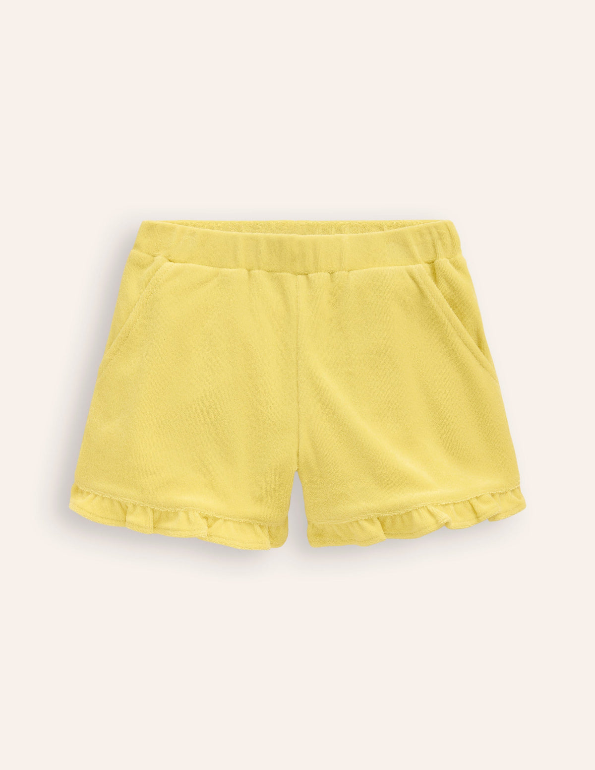 Frill Hem Towelling Shorts-Lemon Yellow - Image 1