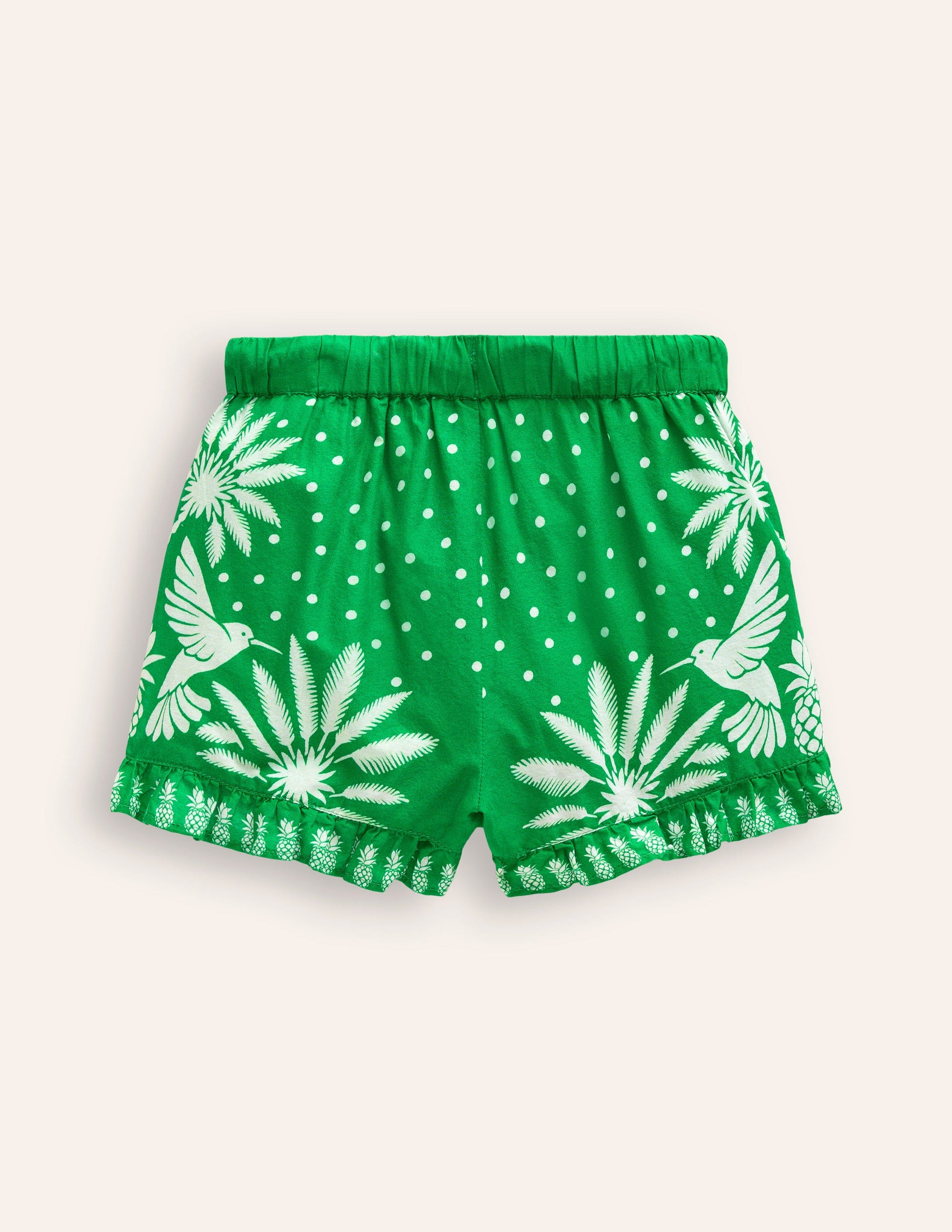 Frill Hem Woven Shorts-Runner Bean Green Palm-2