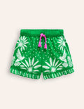 Frill Hem Woven Shorts-Runner Bean Green Palm
