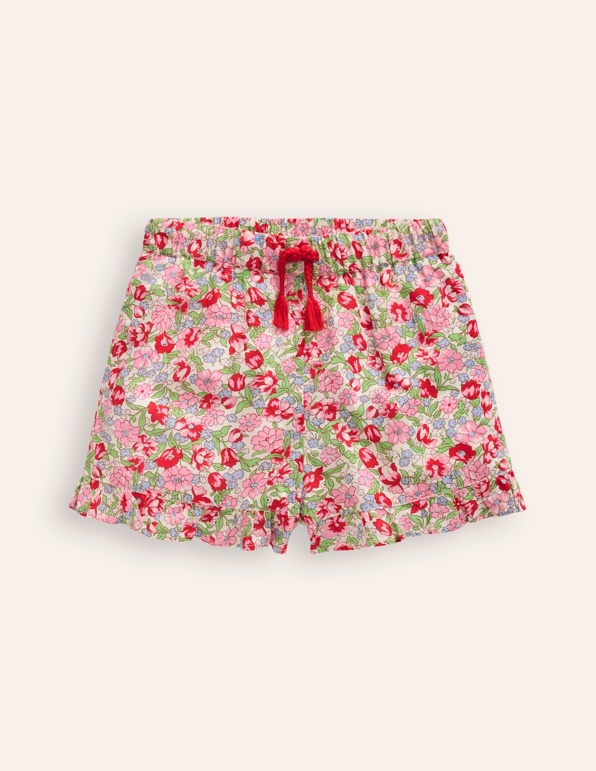 Frill Hem Woven Shorts-Bubblegum Peony Floral - Image 1