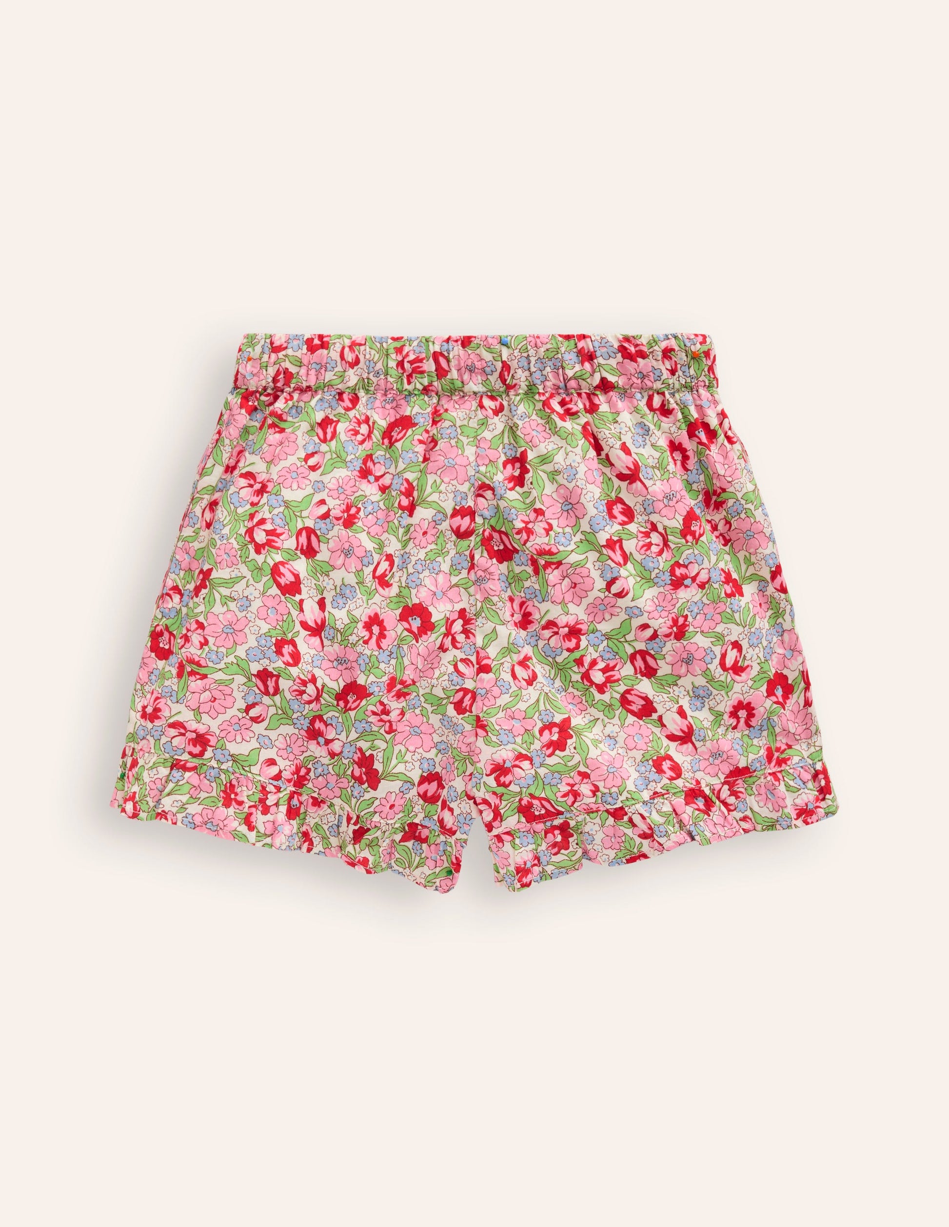 Frill Hem Woven Shorts-Bubblegum Peony Floral-2
