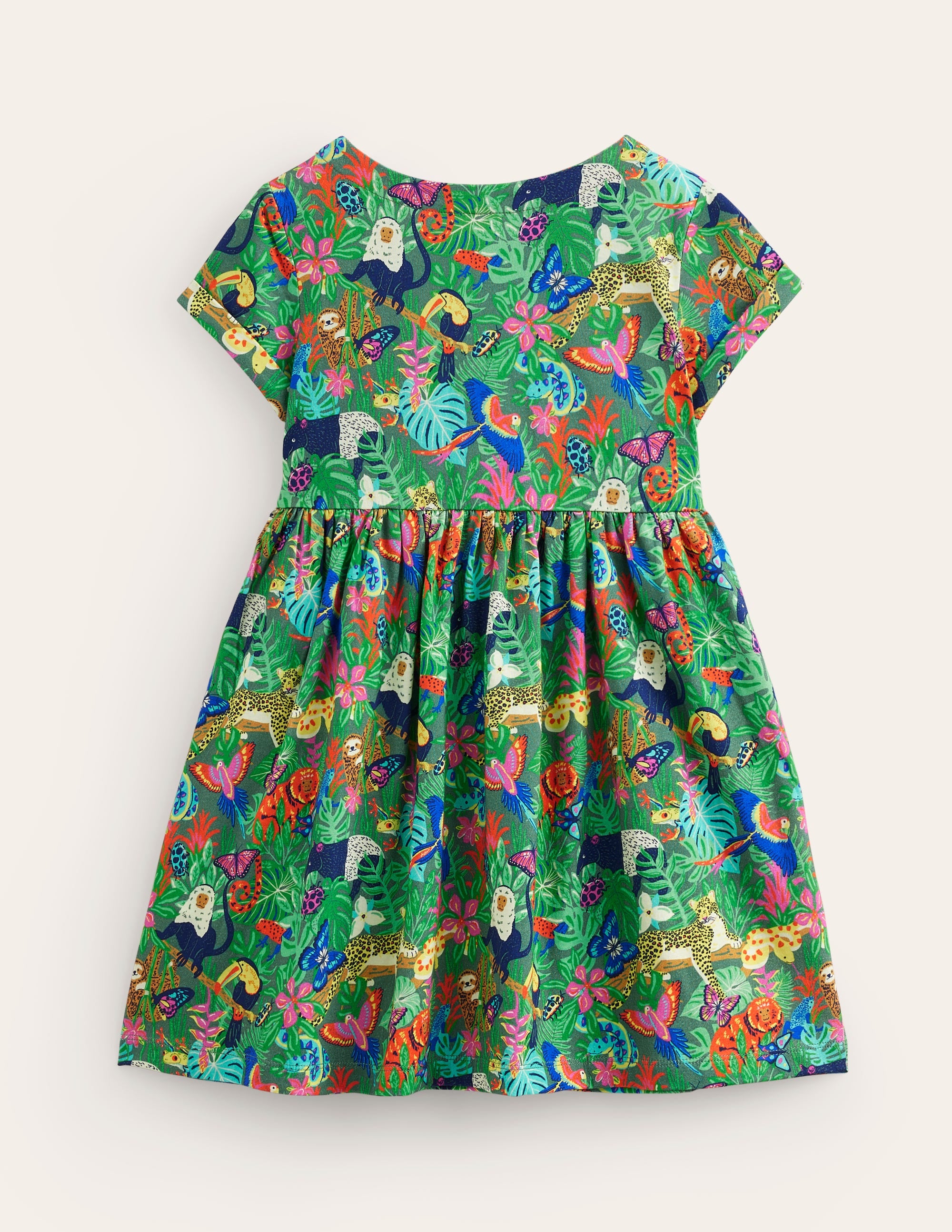 Short-sleeved Fun Jersey Dress-Spruce Green Rainforest - Image 2