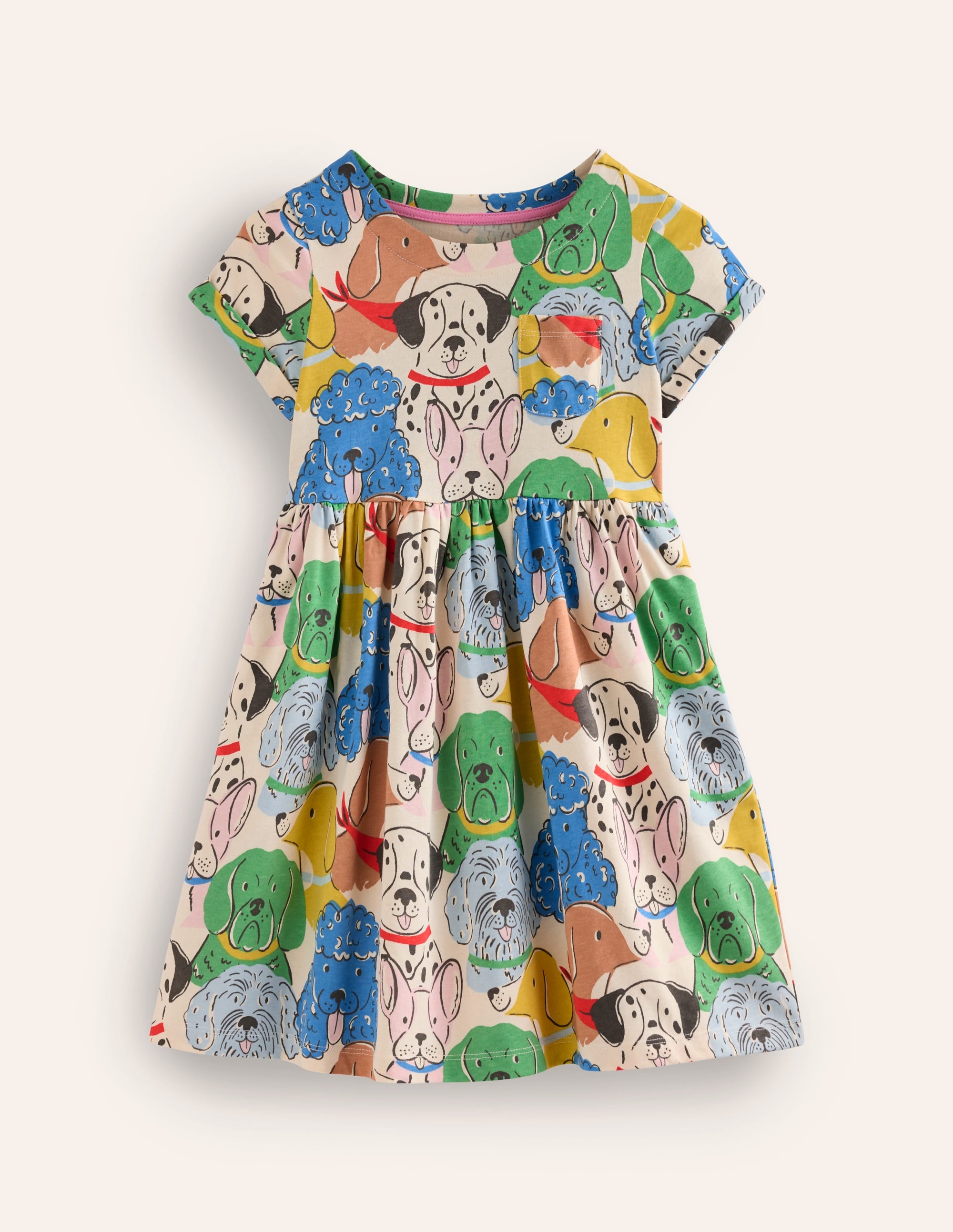 Short-sleeved Fun Jersey Dress-Multi Coloured Dogs - Image 1