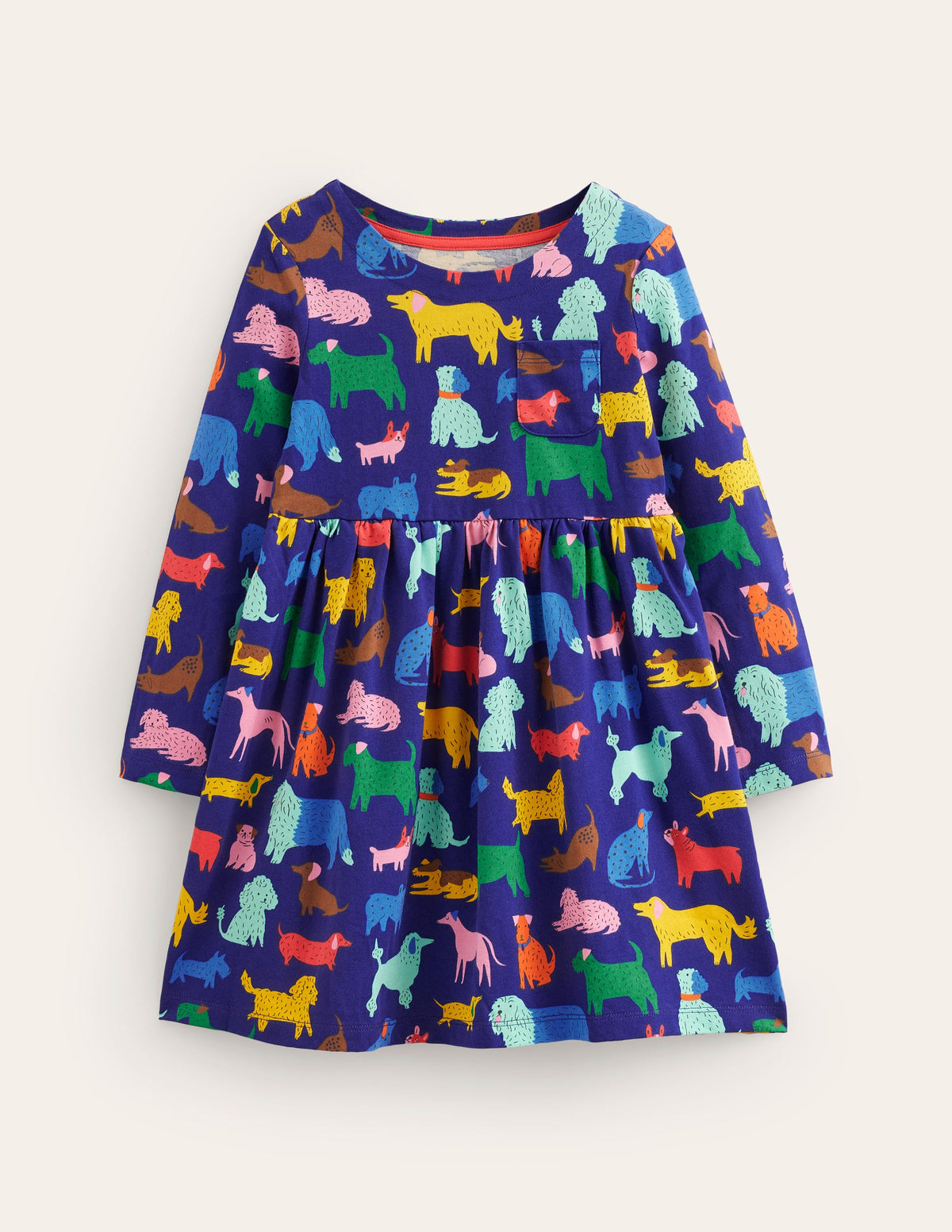 Long Sleeve Fun Jersey Dress-Starboard Playful Pups-1