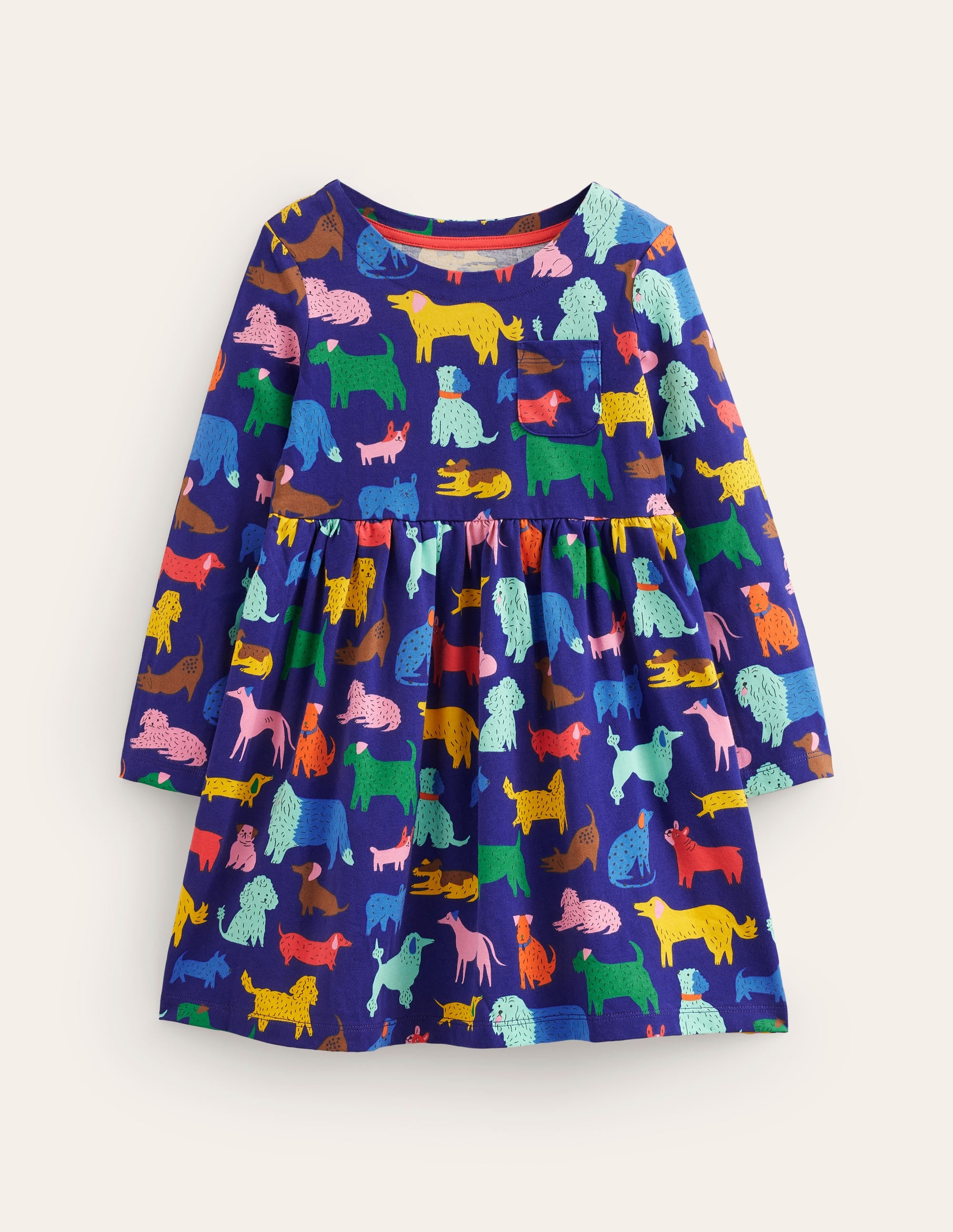 Long Sleeve Fun Jersey Dress-Starboard Playful Pups - Image 1