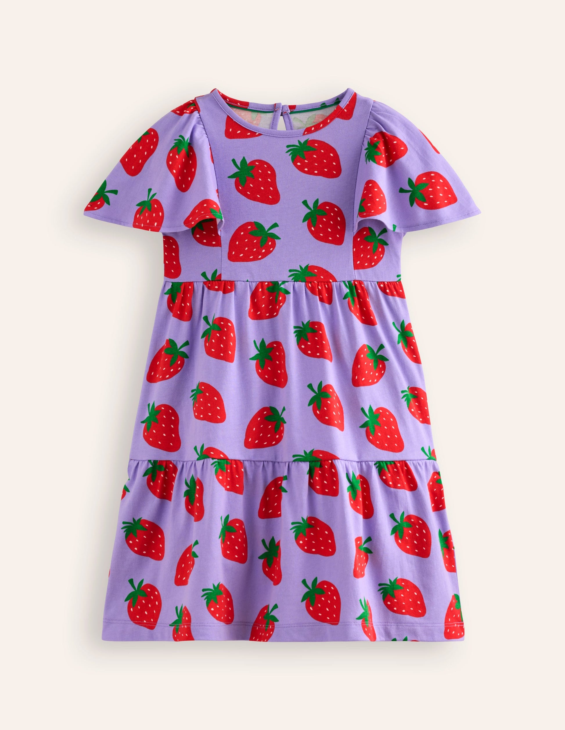 Tiered Flutter Jersey Dress-Parma Violet Strawberries-1