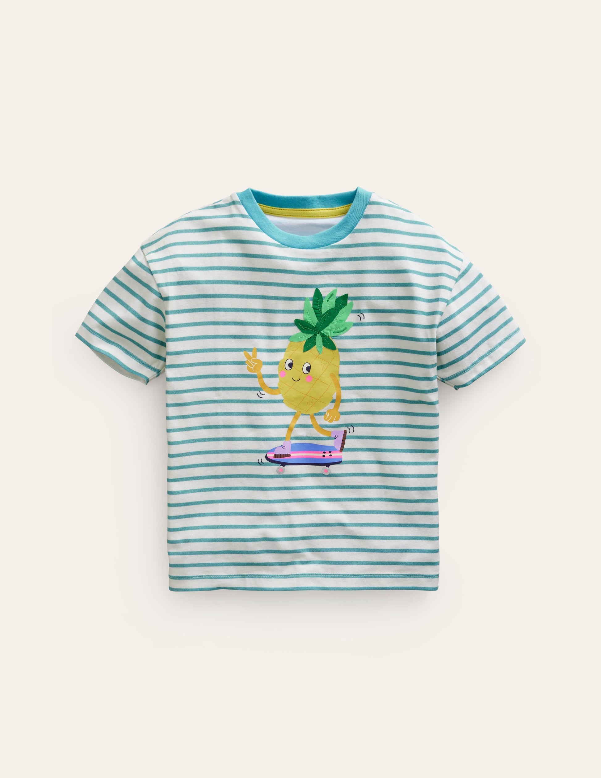 Boucle Relaxed T-shirt-Ivory/ Aqua Sea Pineapple-1