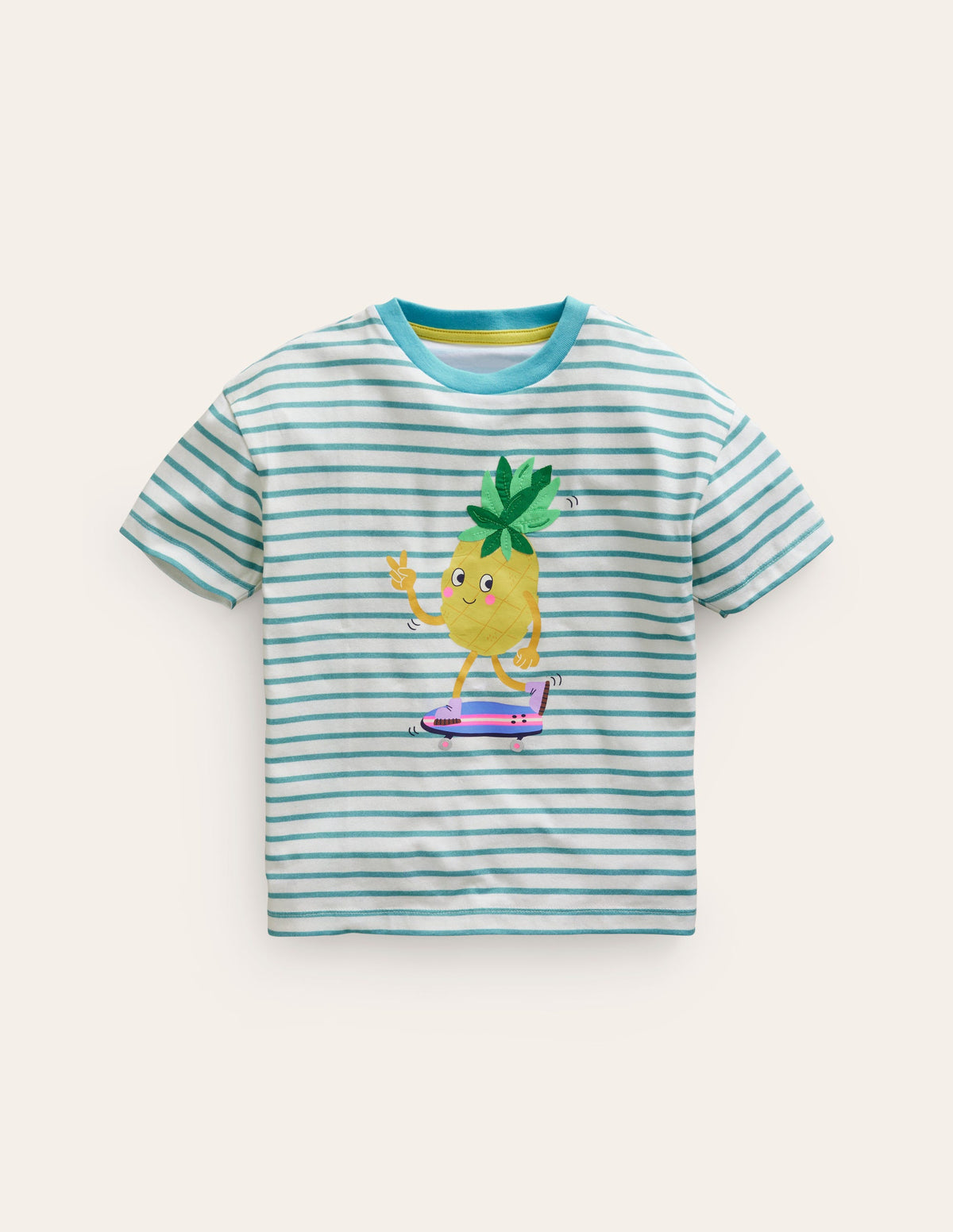 Boucle Relaxed T-shirt-Ivory/ Aqua Sea Pineapple - Image 1
