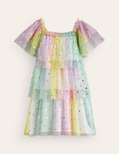 Tiered Tulle Dress-Multi Ombre Gold Foil Star-2