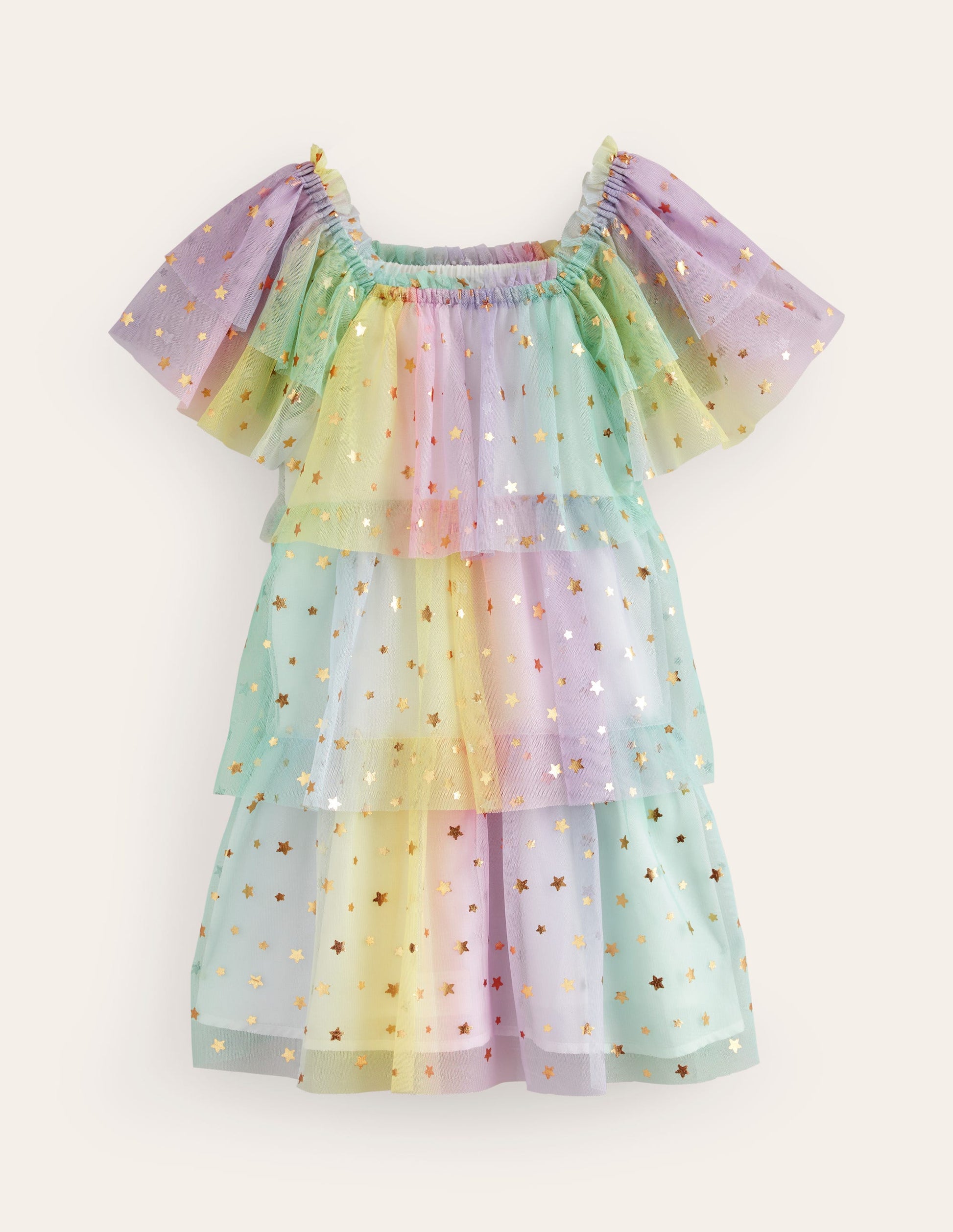 Tiered Tulle Dress-Multi Ombre Gold Foil Star-1