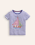 Short Sleeve Appliqué T-shirt-Ivory/ Starboard Stripe Boat
