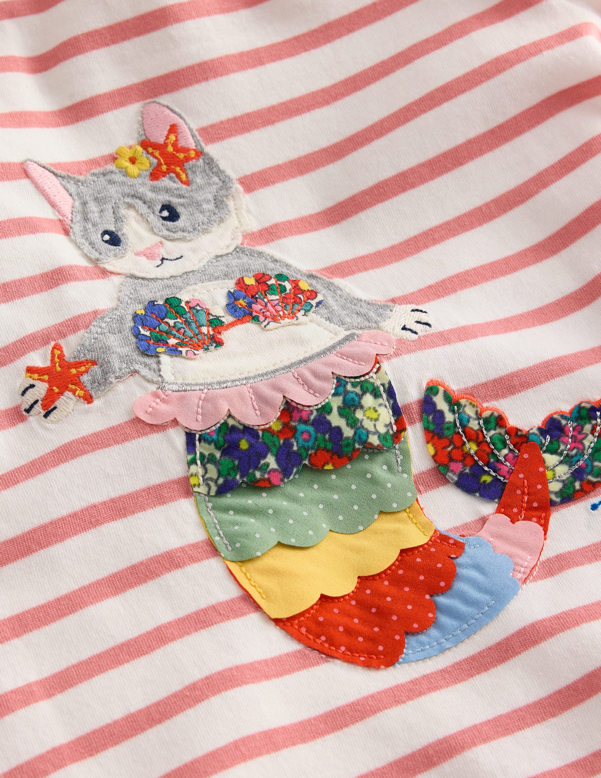 Short Sleeve Appliqué T-shirt-Ivory/ Pink MerCat - Image 3