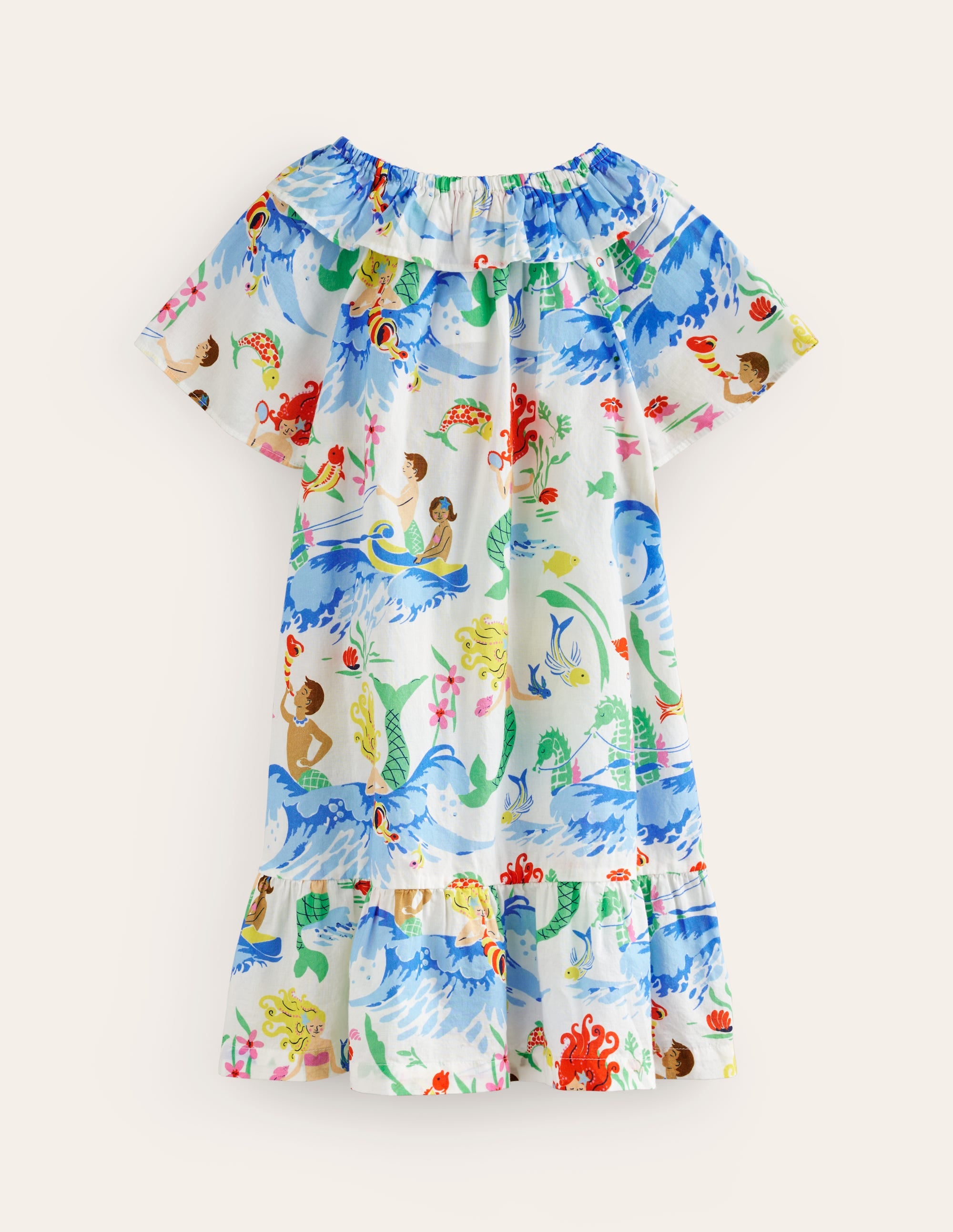 Frill Neck Woven Dress-Ivory Waterbabies - Image 2