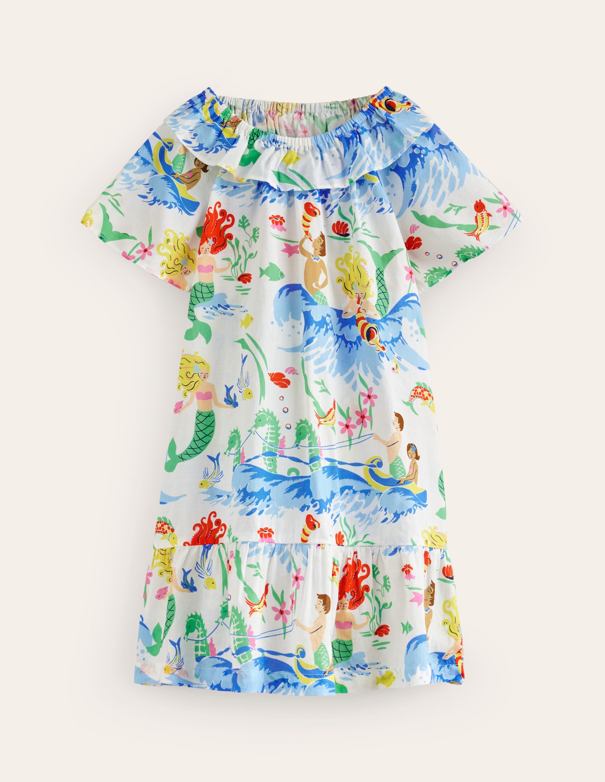 Frill Neck Woven Dress-Ivory Waterbabies - Image 1