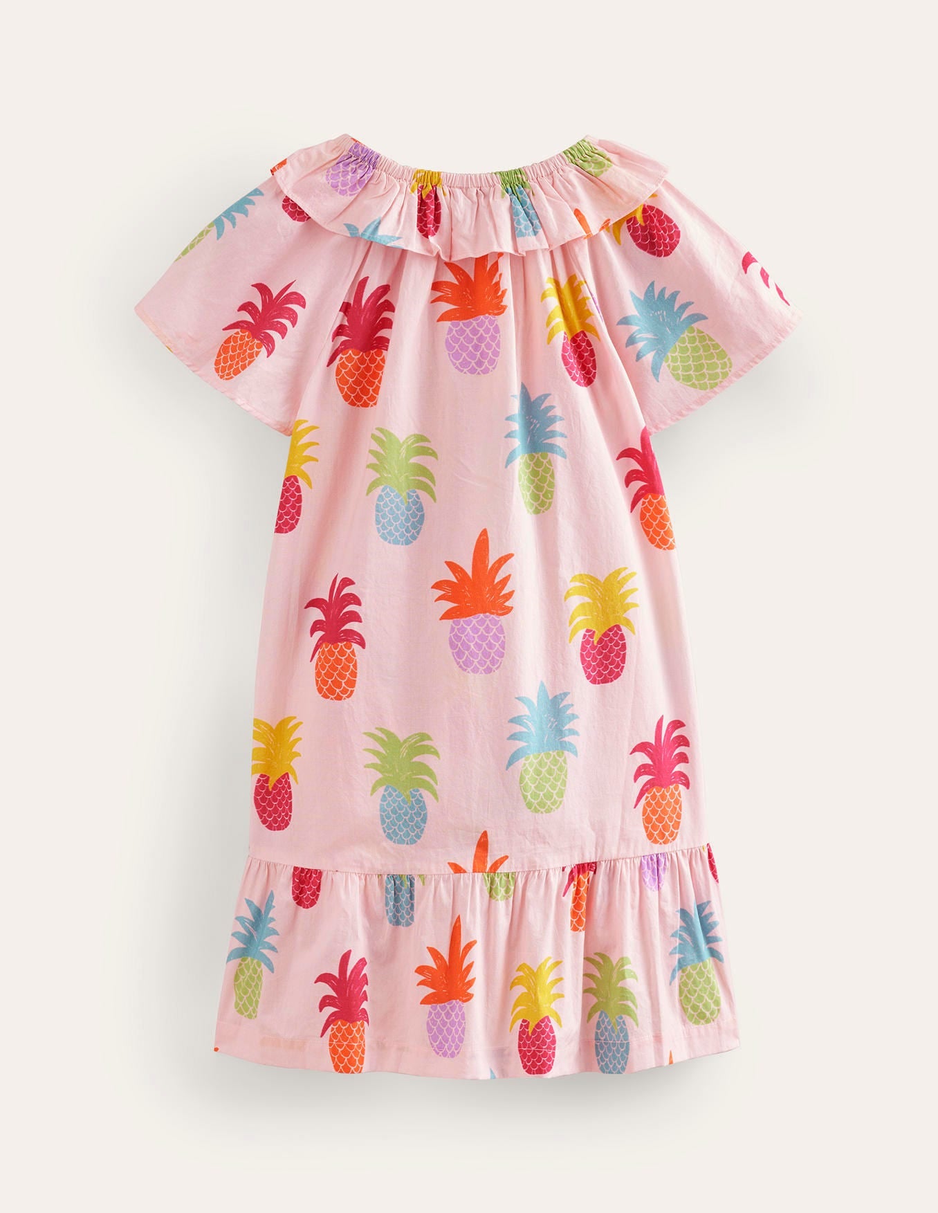 Frill Neck Woven Dress-Blooming pink Pineapples-2