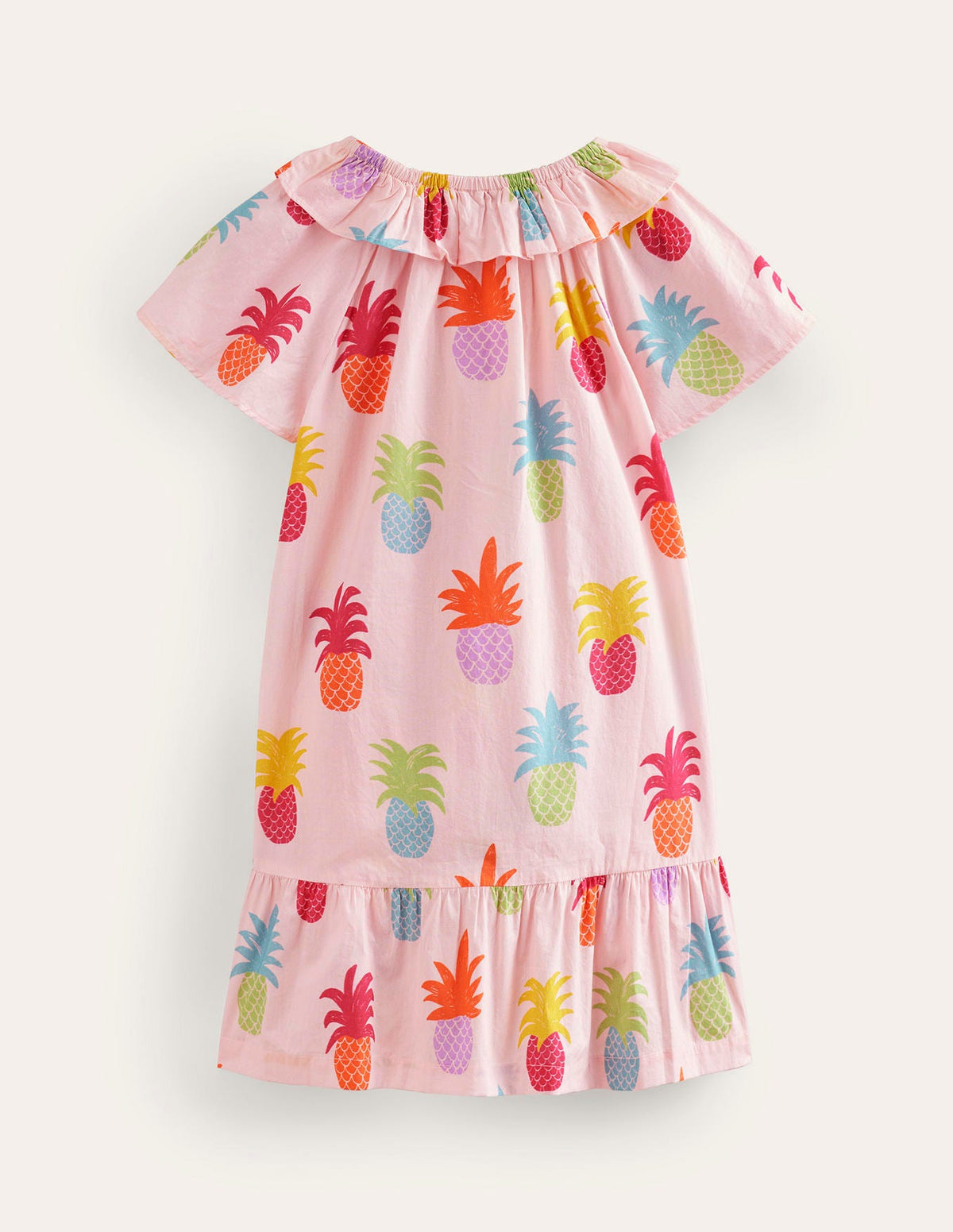 Frill Neck Woven Dress-Blooming pink Pineapples - Image 2