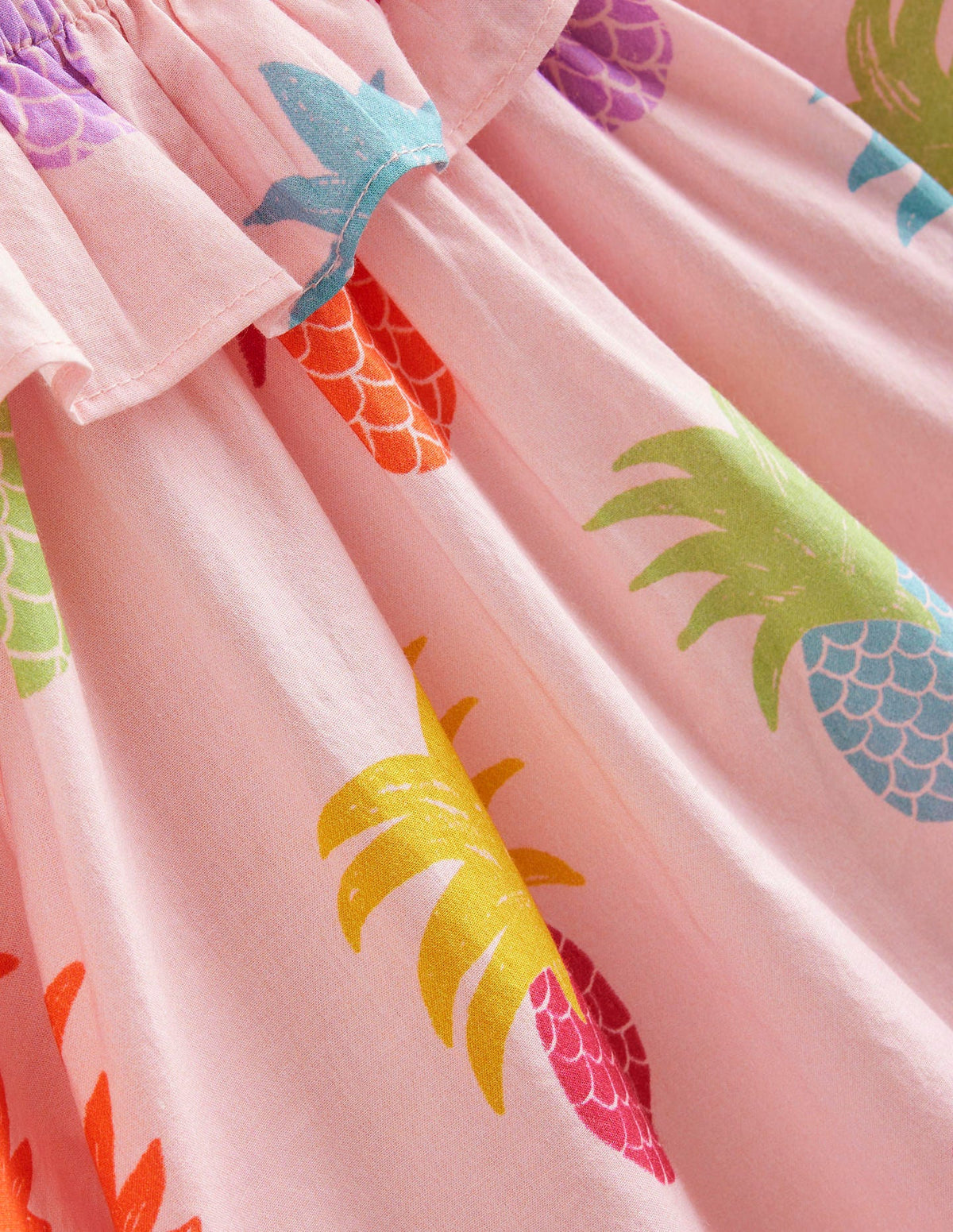 Frill Neck Woven Dress-Blooming pink Pineapples - Image 3