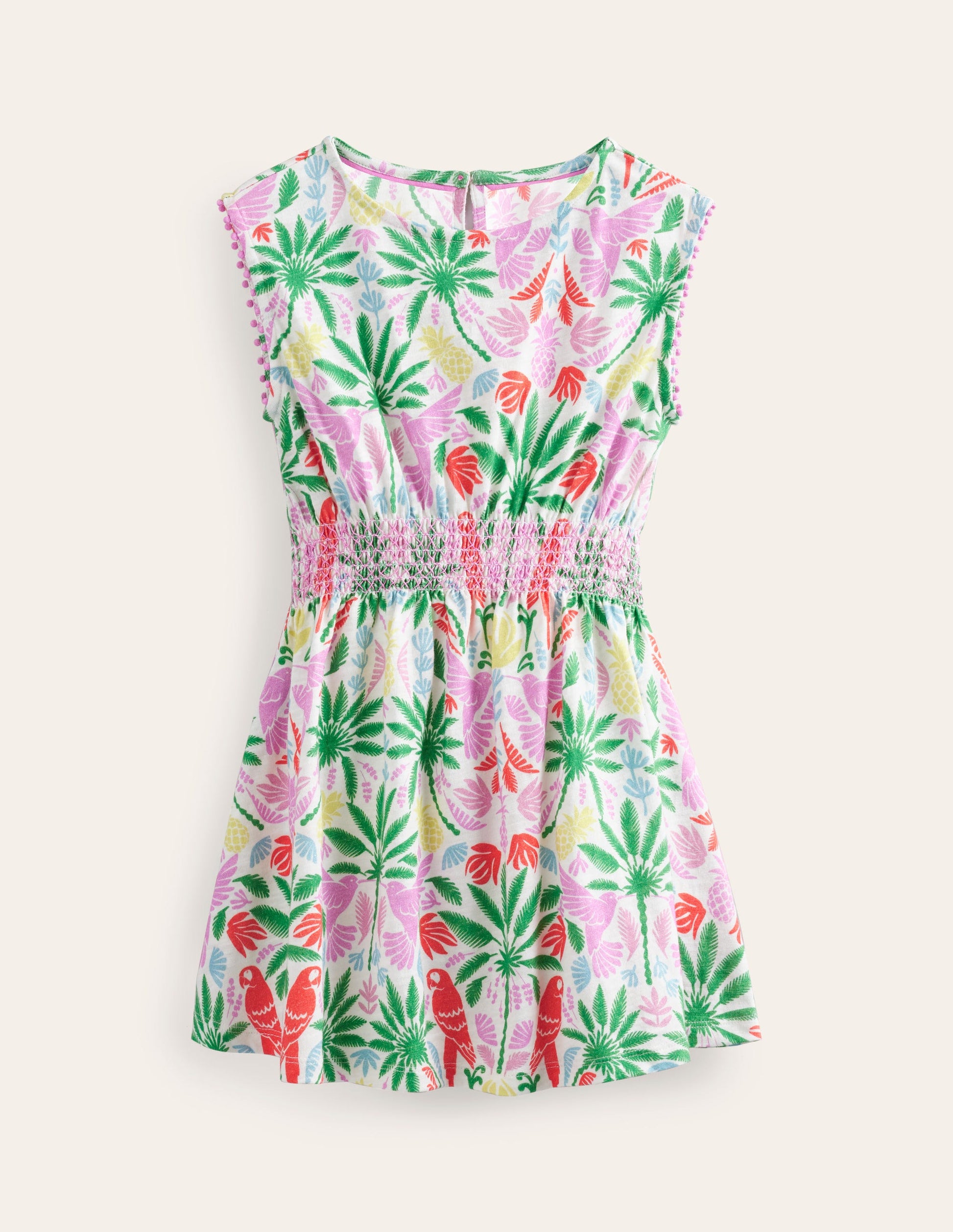 Shirred Waist Jersey Dress-Multi Rainbow Palm-4