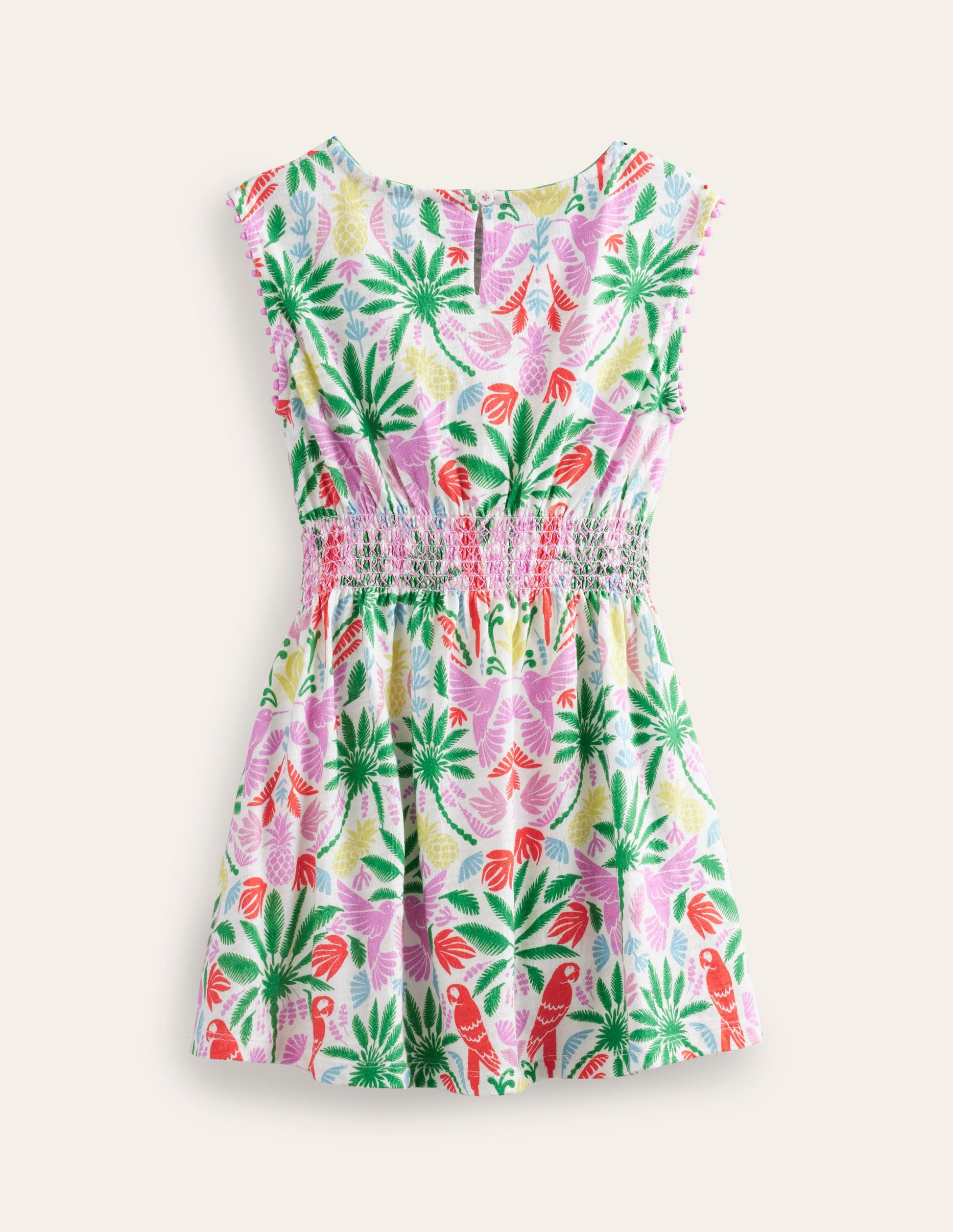 Shirred Waist Jersey Dress-Multi Rainbow Palm-5