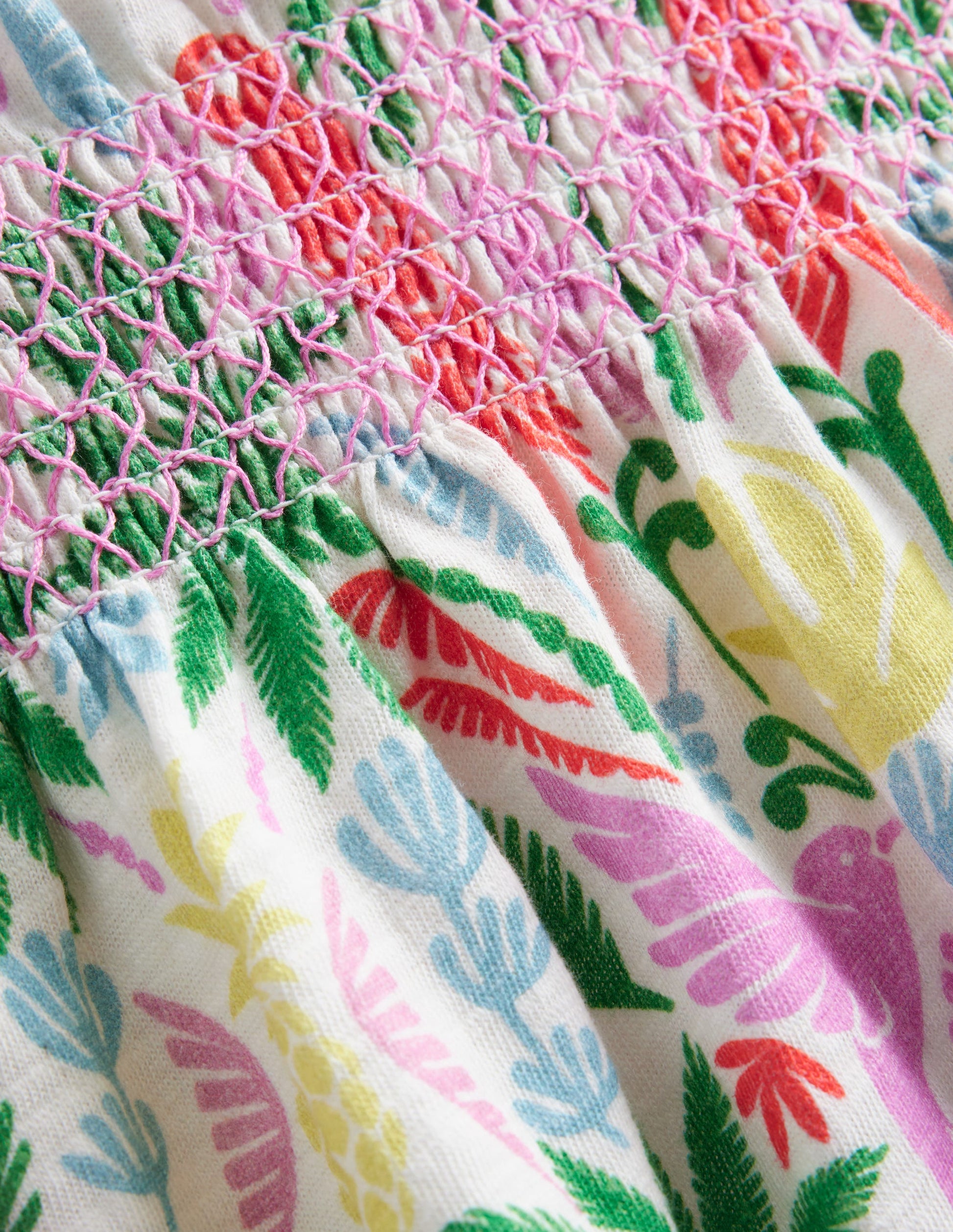 Shirred Waist Jersey Dress-Multi Rainbow Palm-6