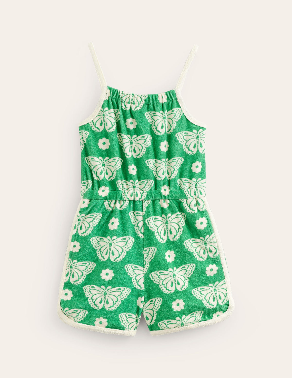 Strappy Towelling Playsuit-Pea Green Butterfly Stamp - Image 1